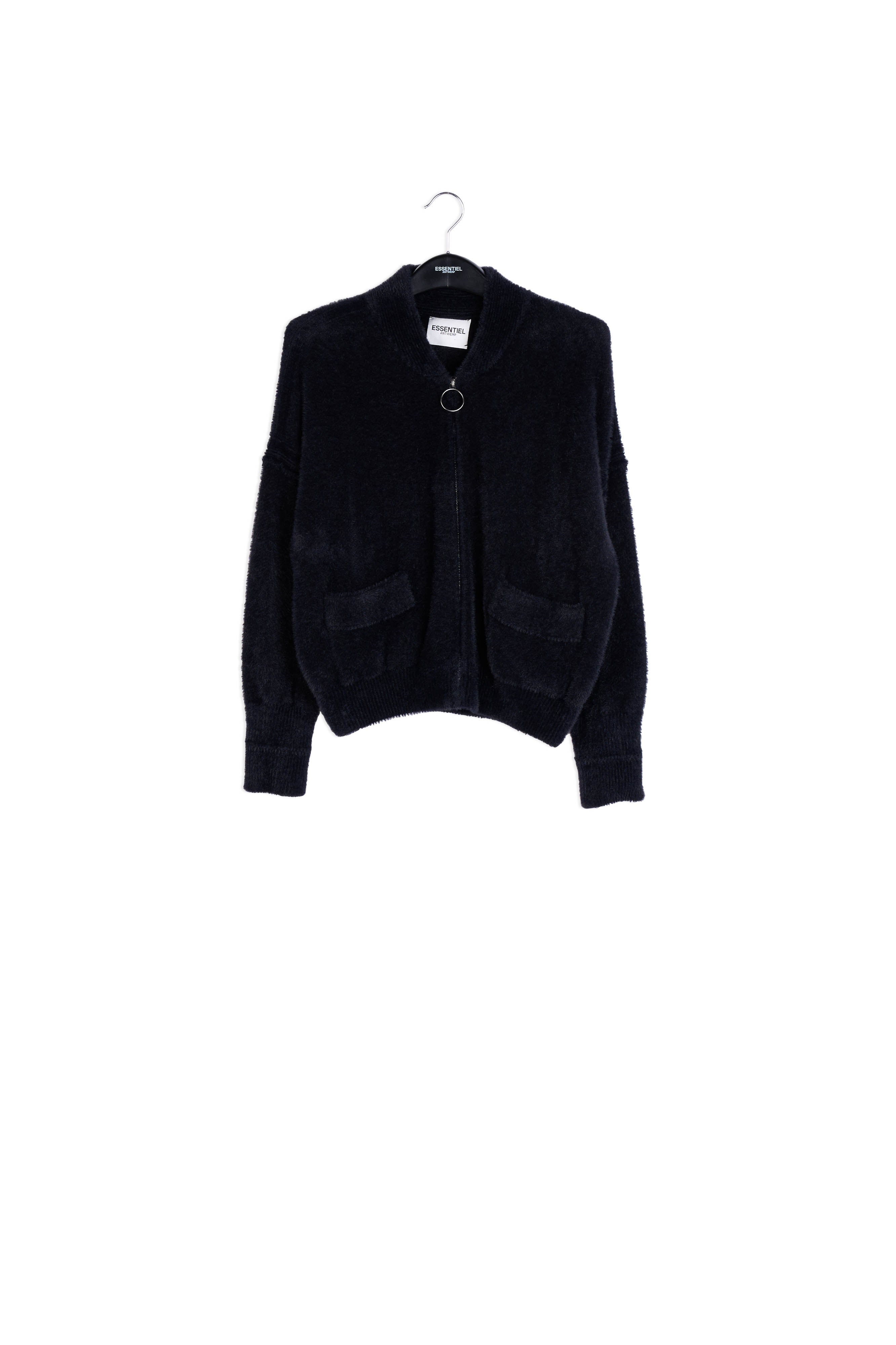 Black knitted cardigan with zipper RE—SSENTIEL | Essentiel second hand