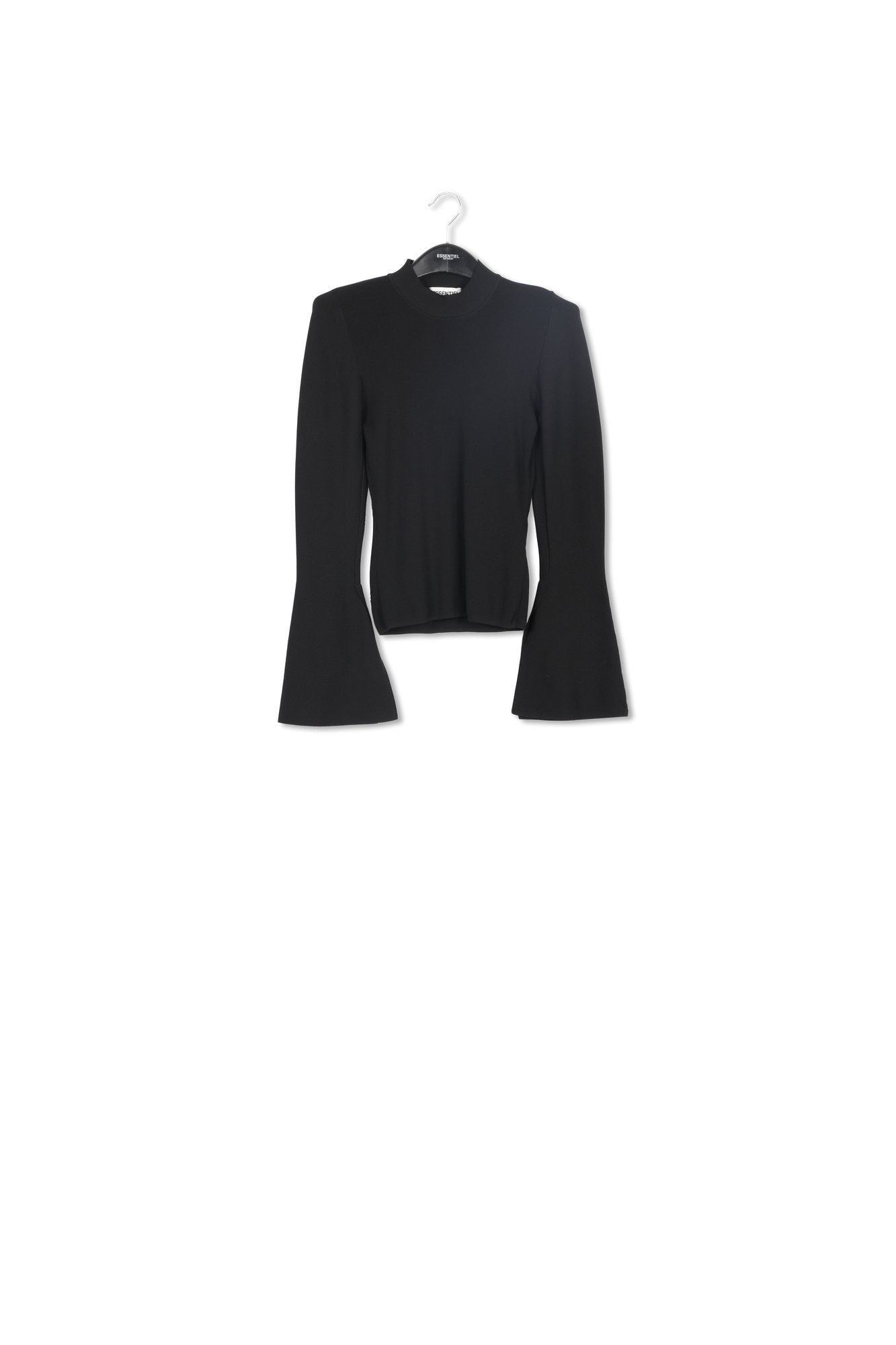 Black slim-fit knit sweater with trumpet sleeves RE—SSENTIEL | Essentiel second hand