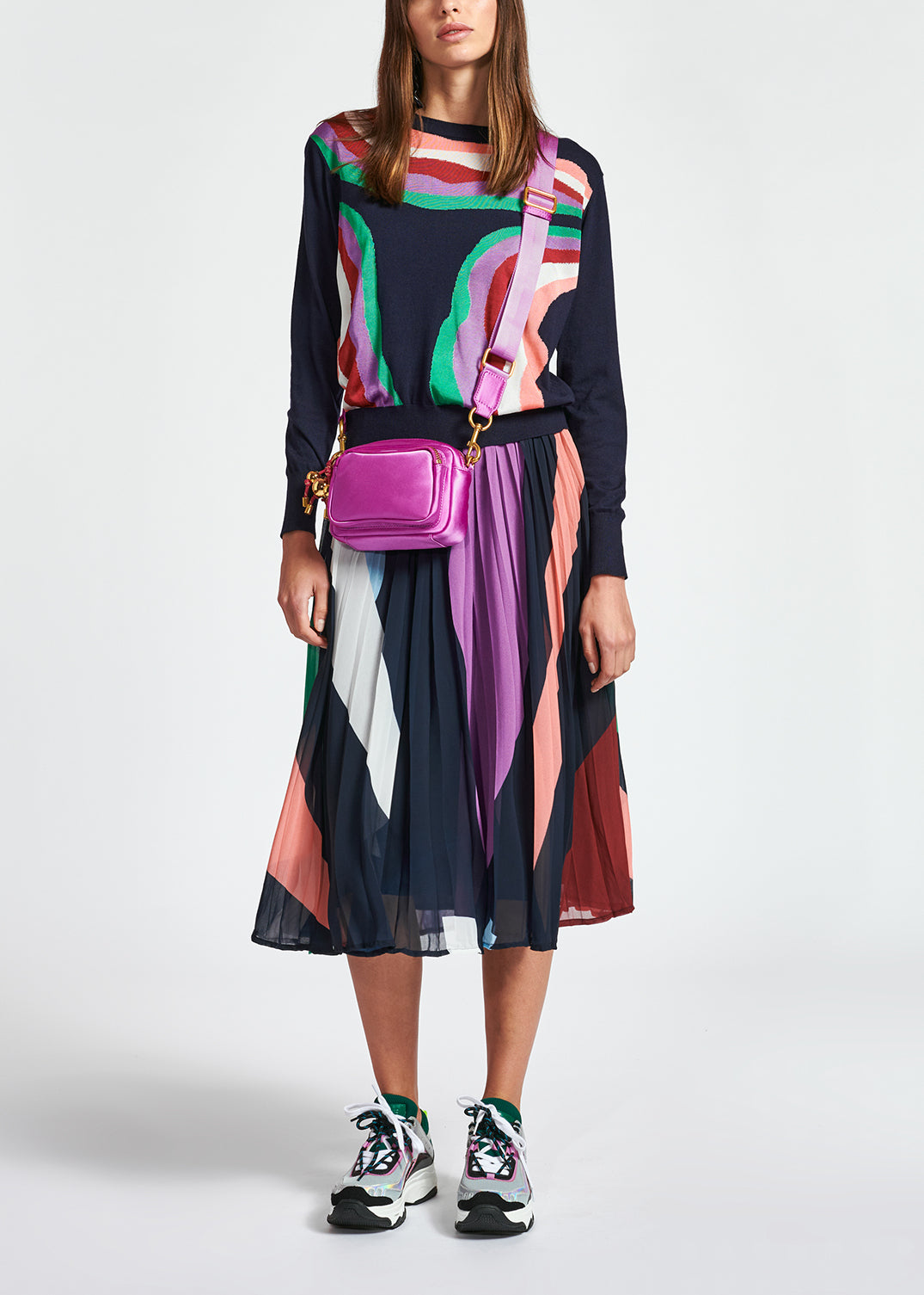 Navy blue sweater with swirling stripes RE—SSENTIEL | Essentiel second hand