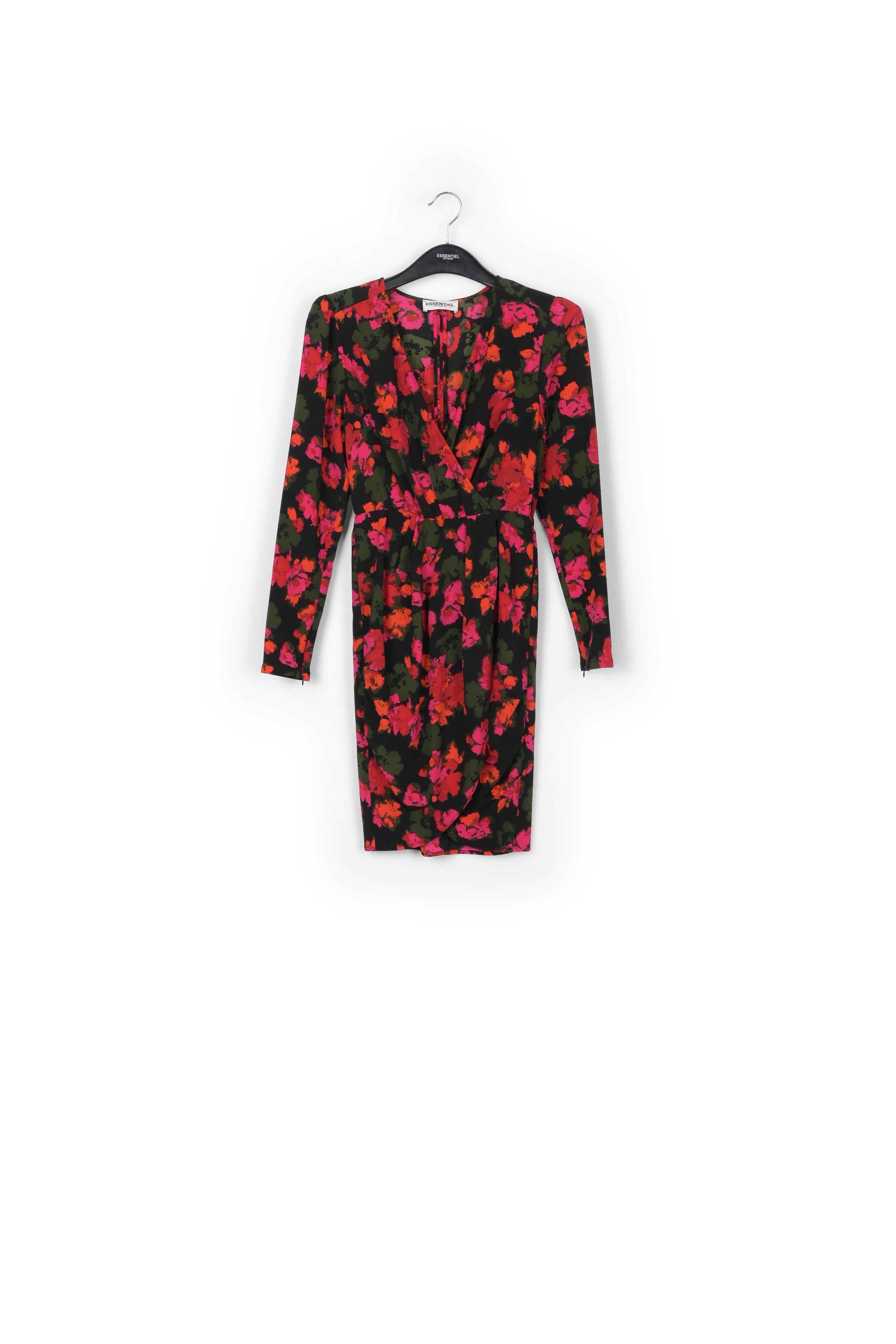 Robe midi cache-cœur noire et rouge RE—SSENTIEL | Essentiel second hand