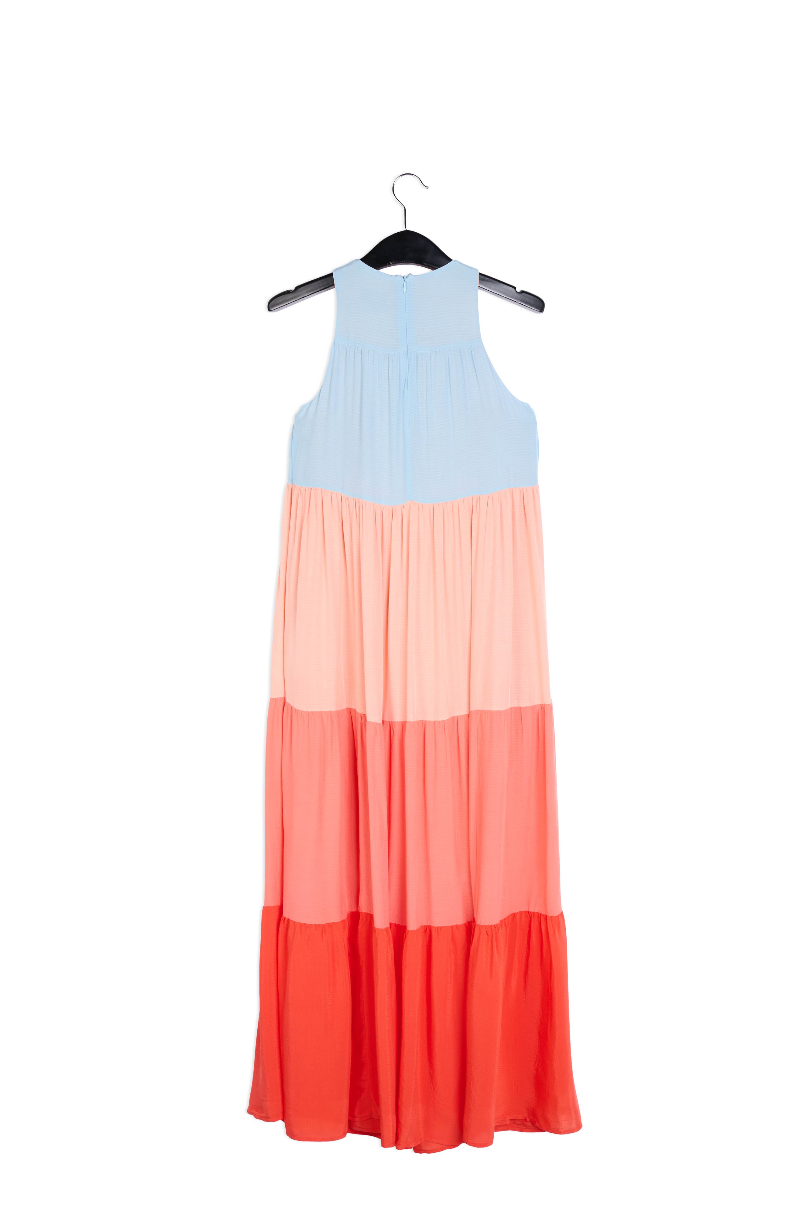 Light blue, orange and red color-blocking effect maxi dress RE—SSENTIEL | Essentiel second hand