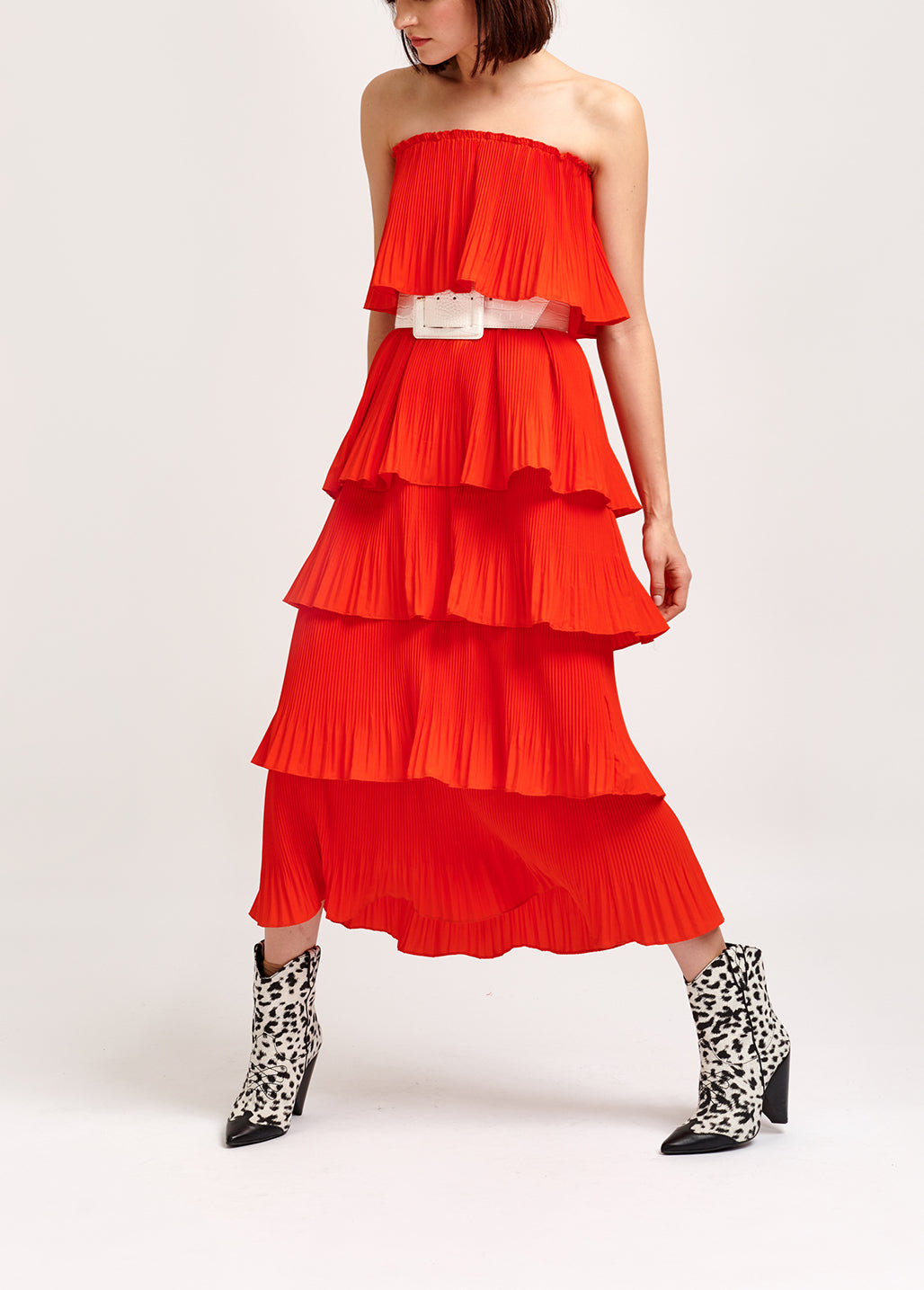Orange tiered strapless dress RE—SSENTIEL | Essentiel second hand