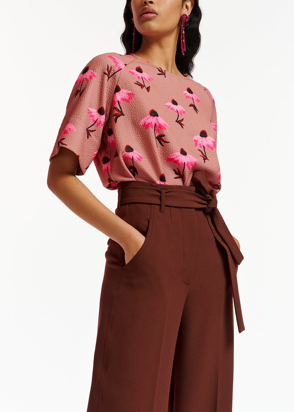 Vintage pink oversized top with floral print RE—SSENTIEL | Essentiel second hand