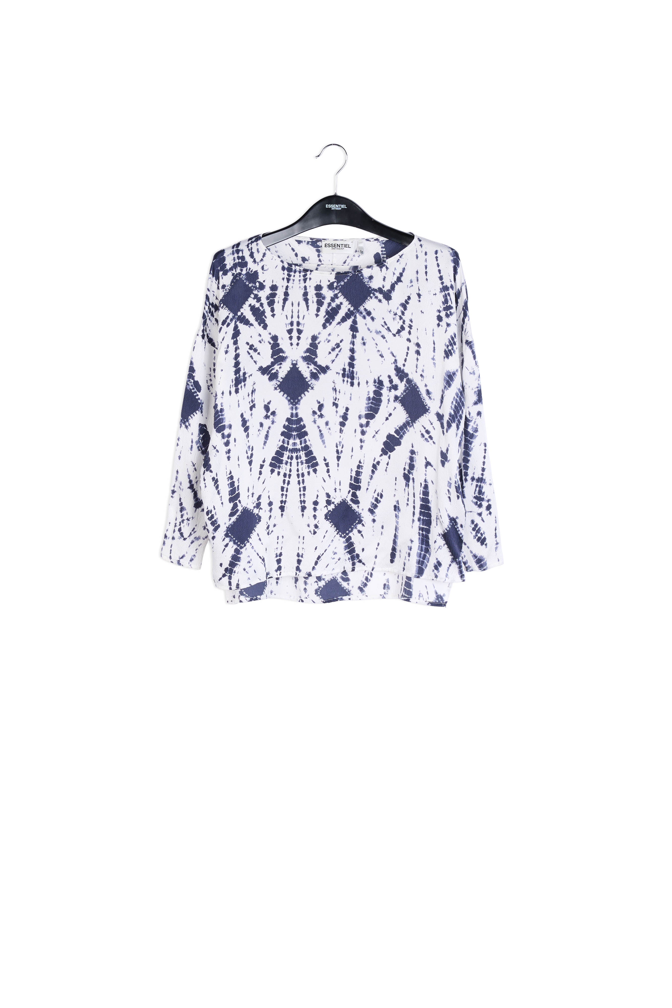Off-white and dark blue tie-dyed silk top RE—SSENTIEL | Essentiel second hand