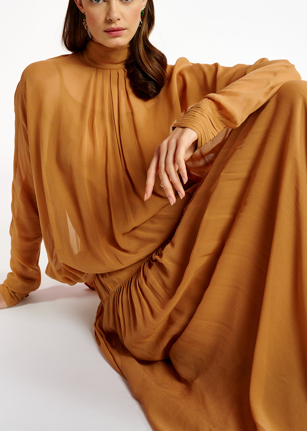 Tan voluminous maxi-length dress RE—SSENTIEL | Essentiel second hand