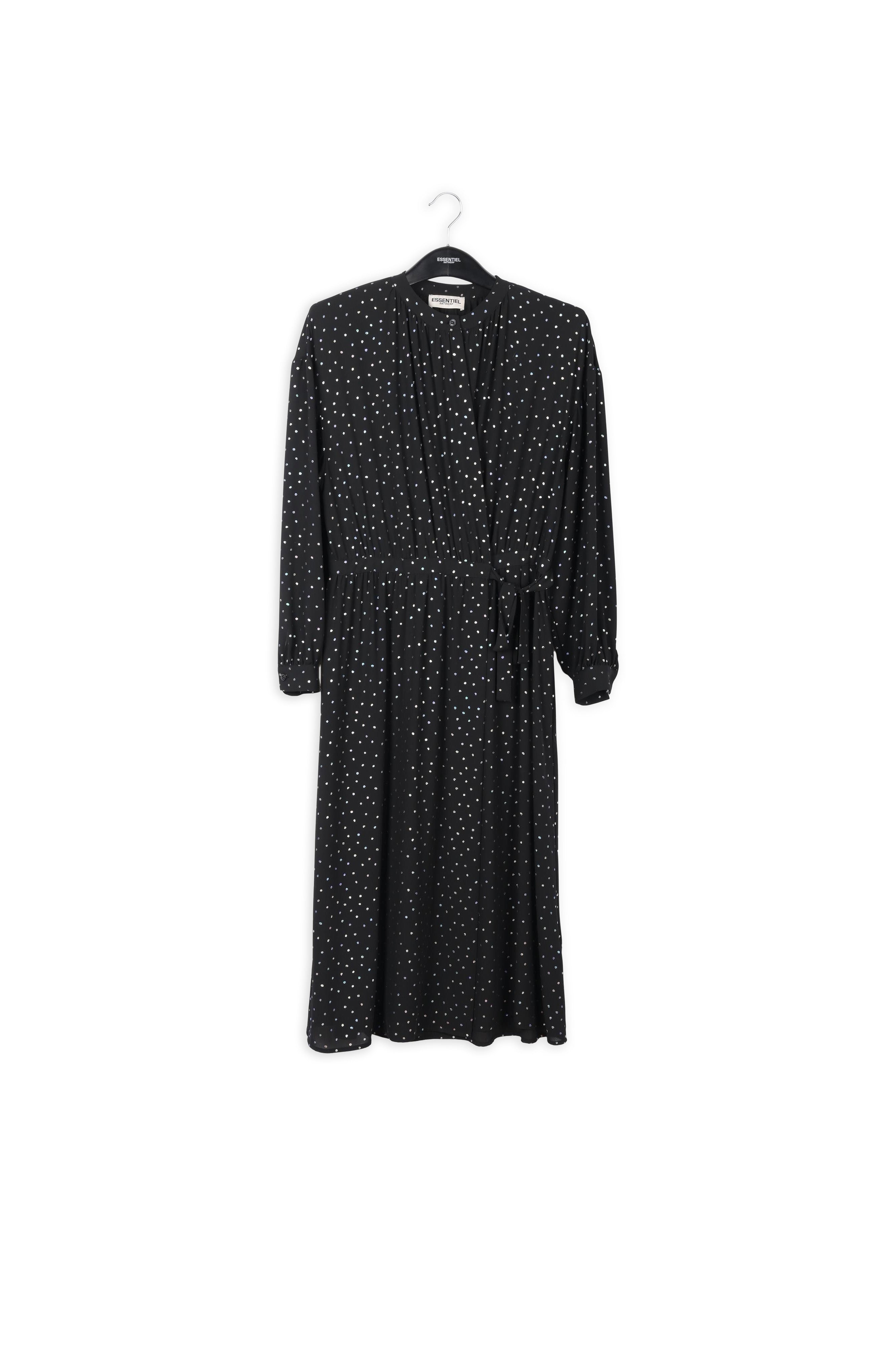 Black belted midi dress with holographic polka dots RE—SSENTIEL | Essentiel second hand