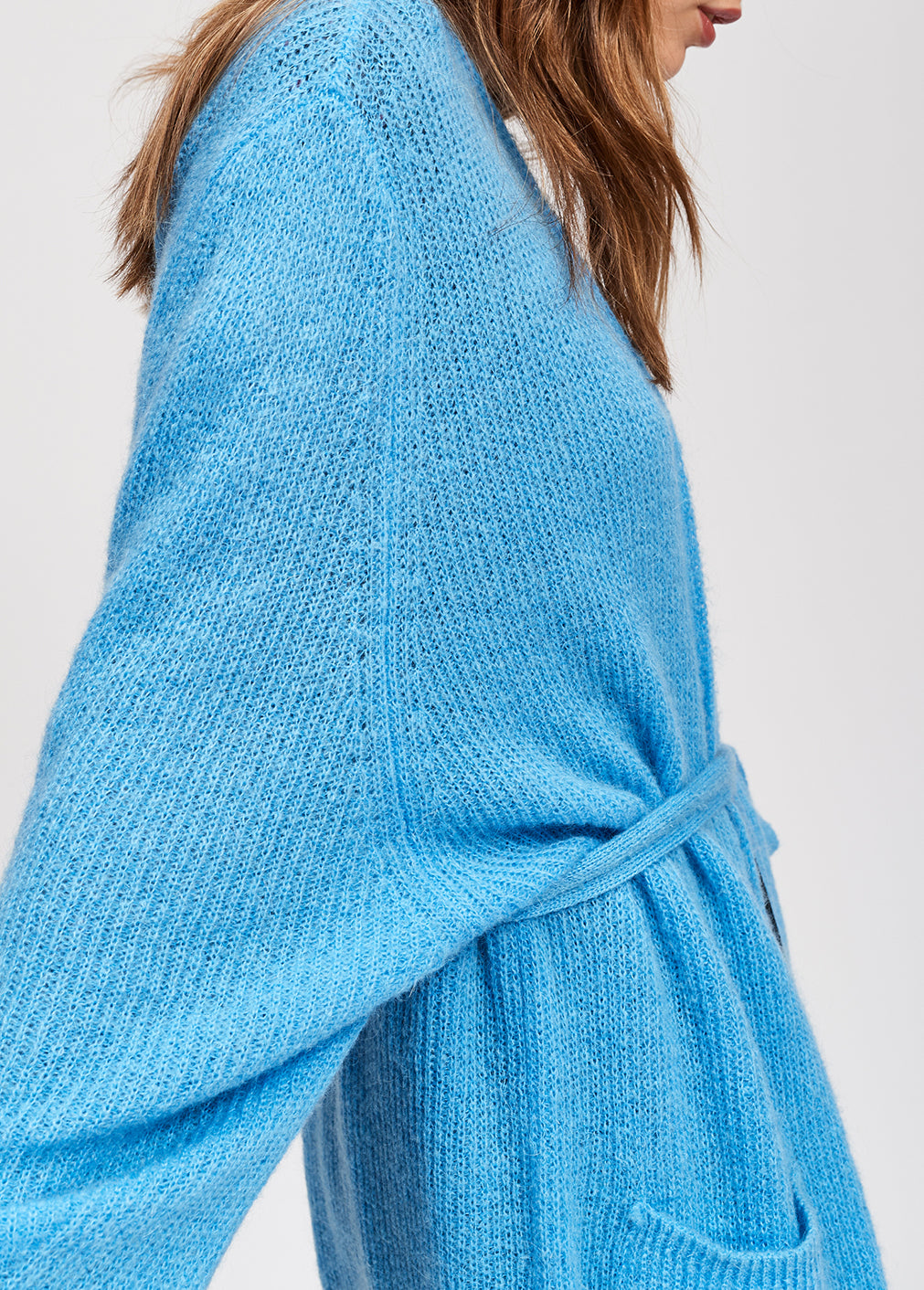 Light blue mohair blend cardigan with belt RE—SSENTIEL | Essentiel second hand