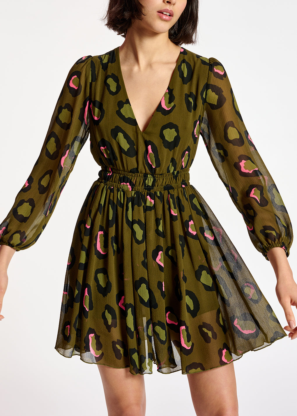 Mini-robe kaki à  imprimé léopard RE—SSENTIEL | Essentiel second hand