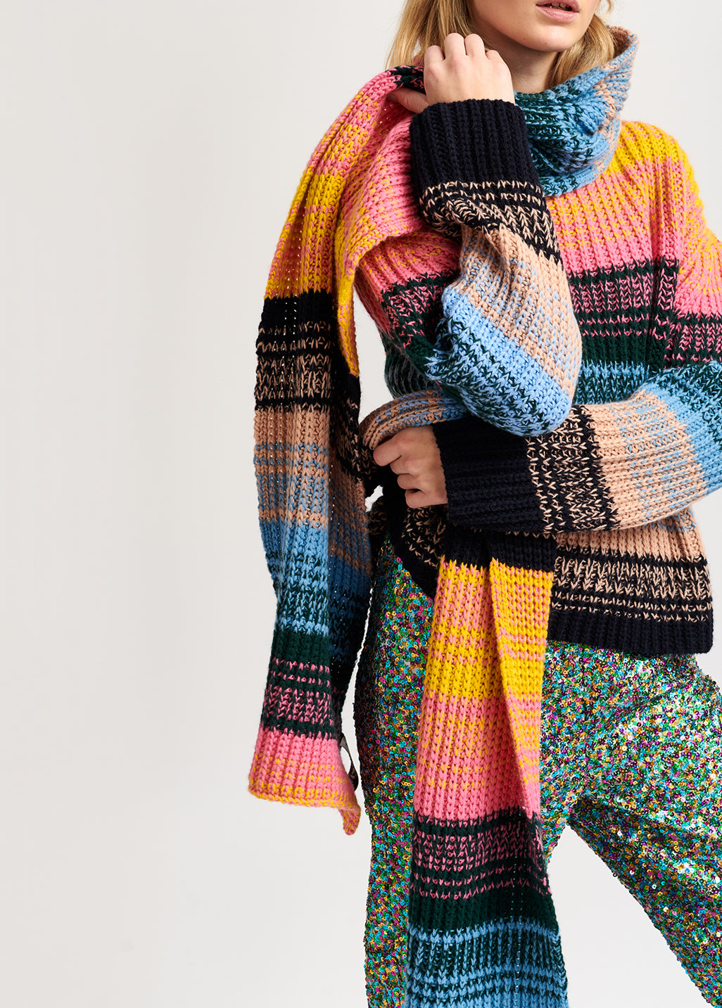 Multicolored ribbed wool-blend scarf RE—SSENTIEL | Essentiel second hand