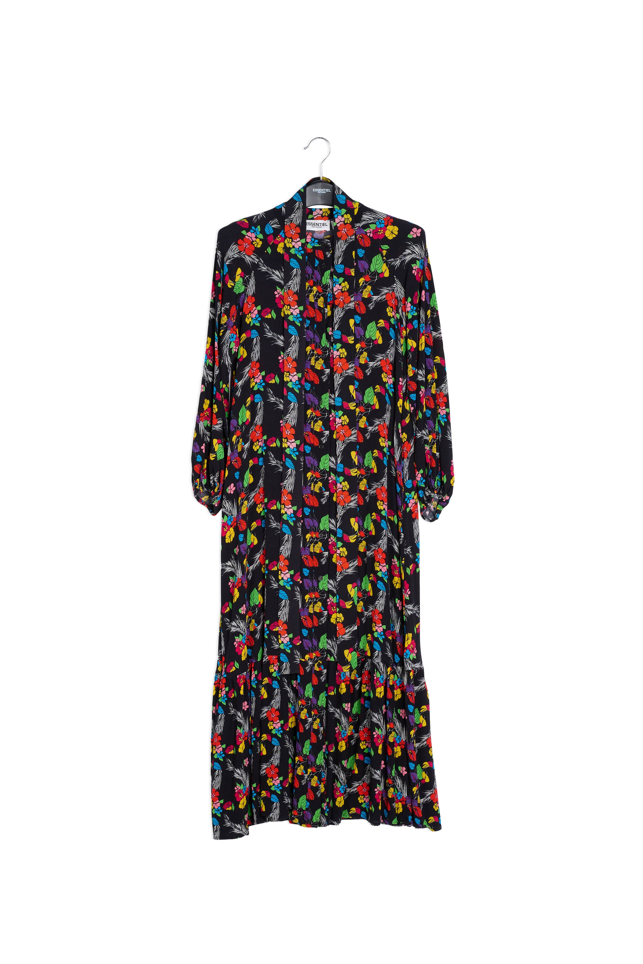 Zwarte maxi-jurk met tropische print RE—SSENTIEL | Essentiel second hand