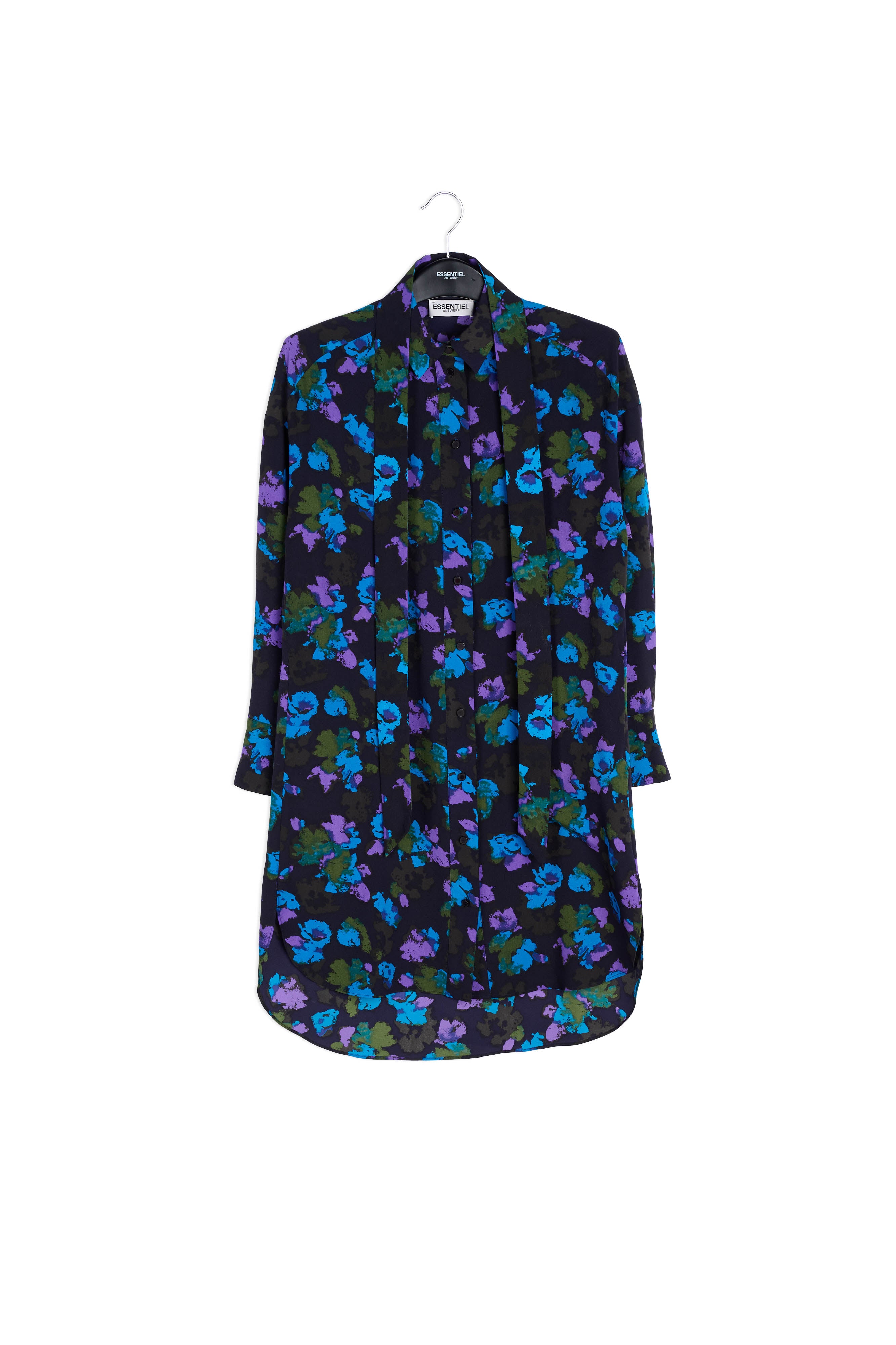 Midi-hemdjurk met zwart en rode bloemenprint RE—SSENTIEL | Essentiel second hand