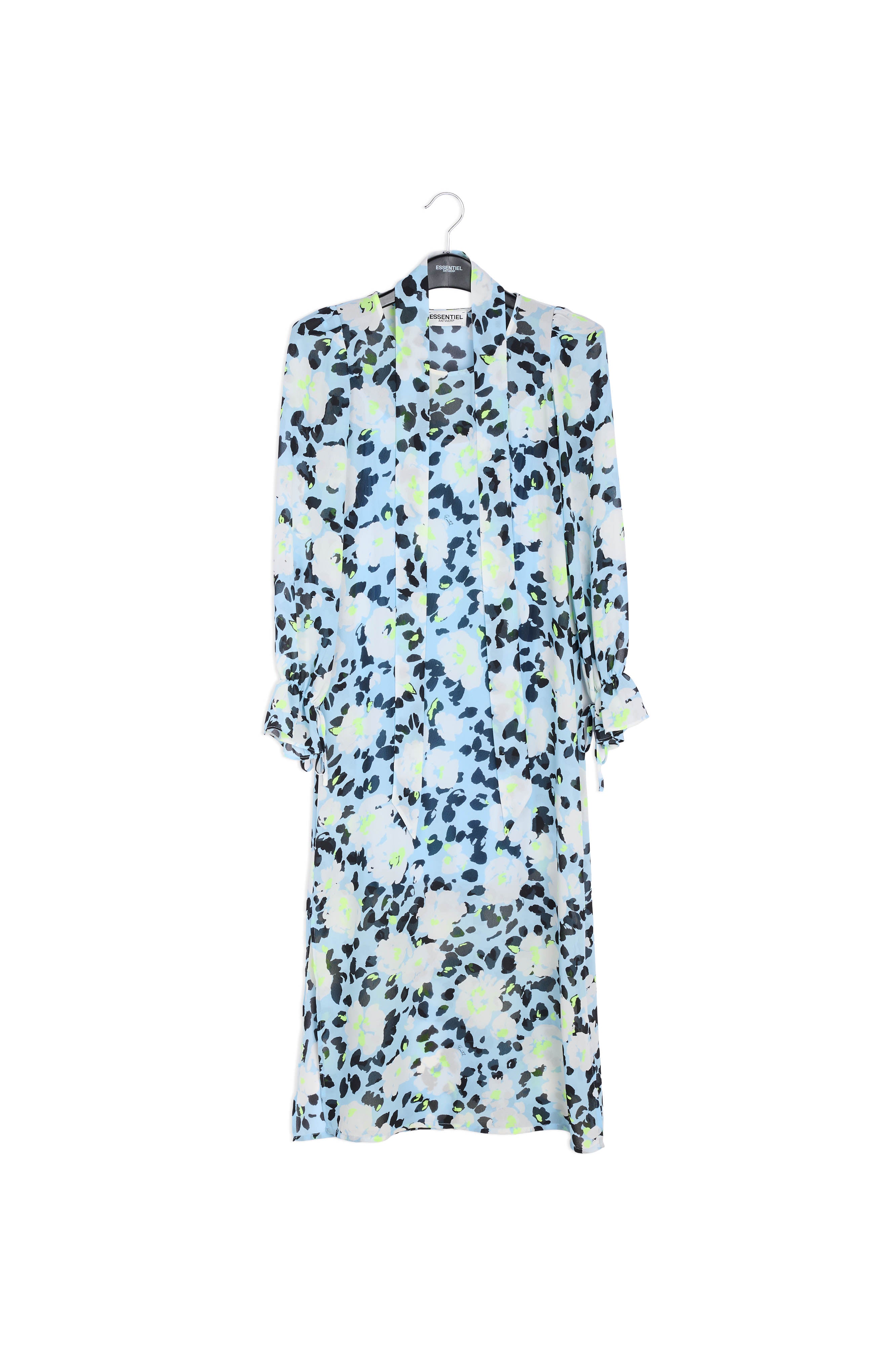 Robe midi bleu pâle à fleurs avec ceinture RE—SSENTIEL | Essentiel second hand