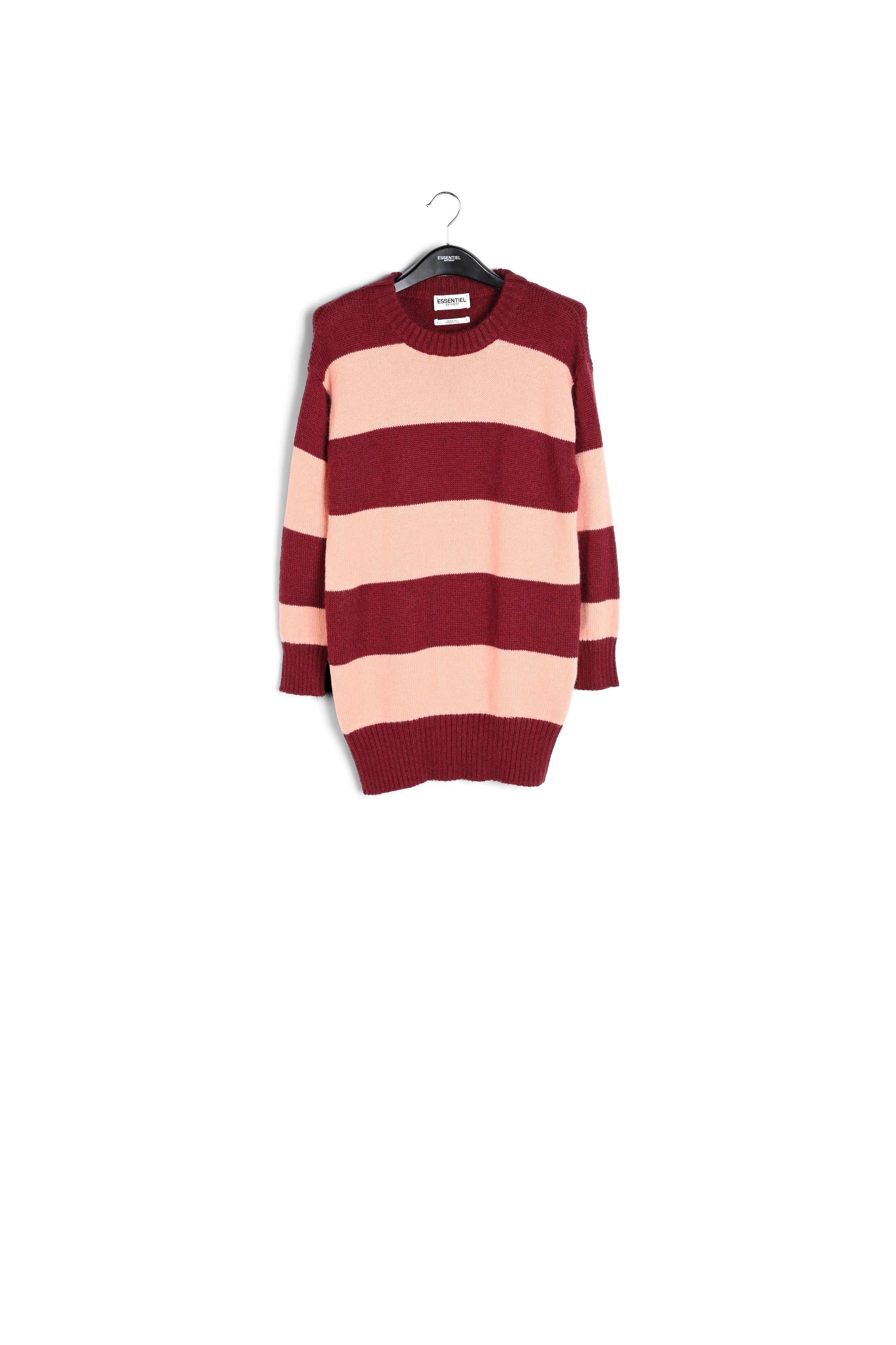 Pull tricoté à rayures rose clair et bordeaux RE—SSENTIEL | Essentiel second hand