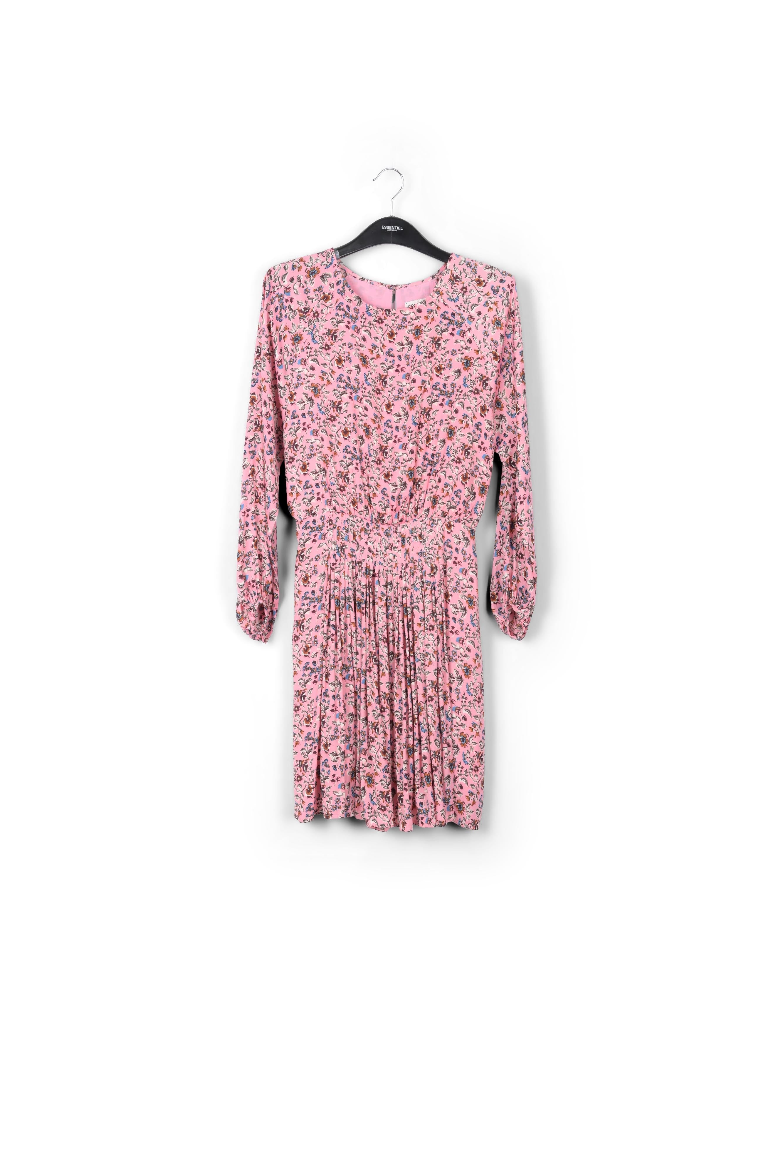 Pink long-sleeved mini dress with flower print RE—SSENTIEL | Essentiel second hand