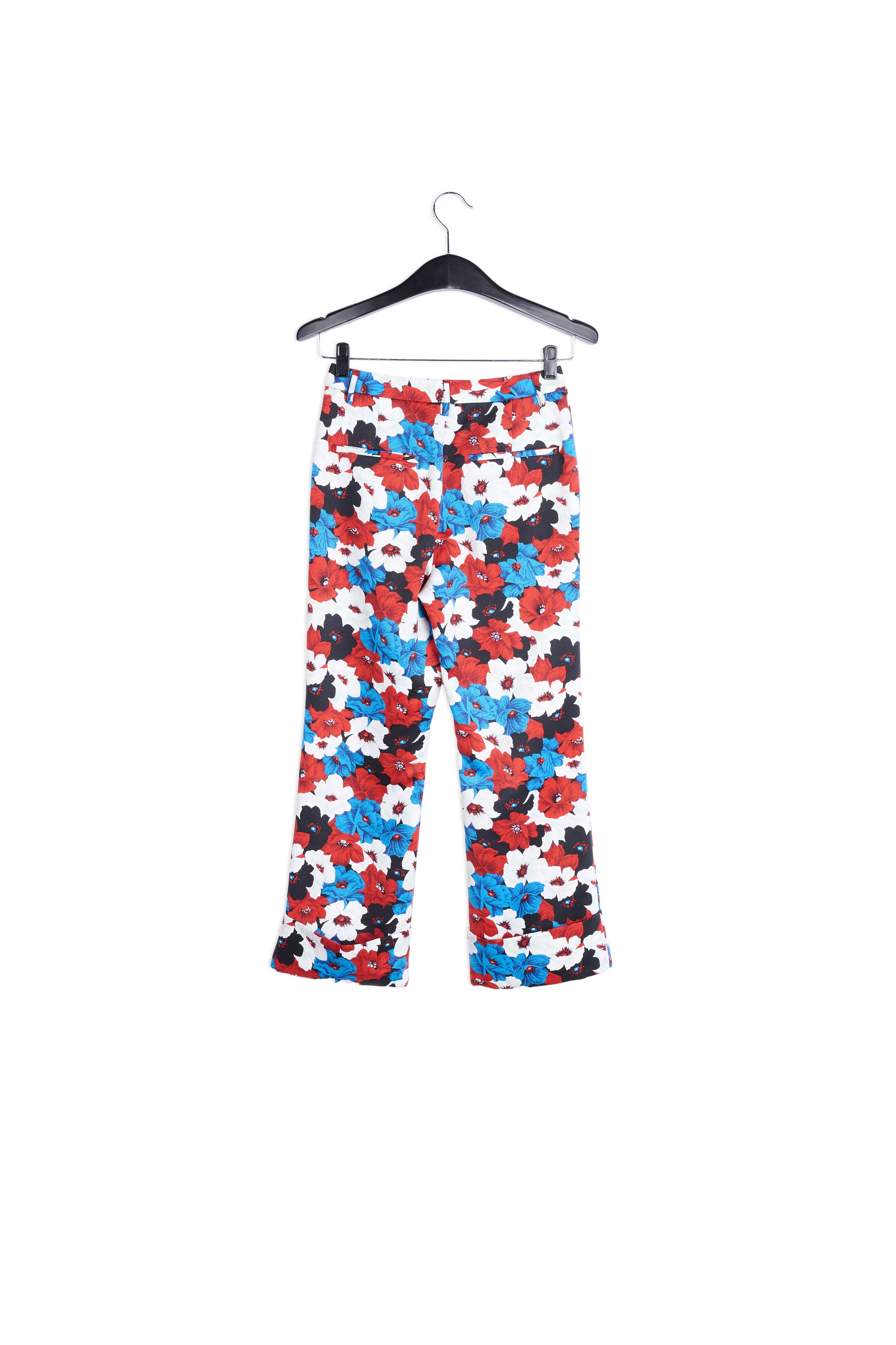 Pantalon tailleur rouge, bleu et blanc à imprimé fleuri RE—SSENTIEL | Essentiel second hand