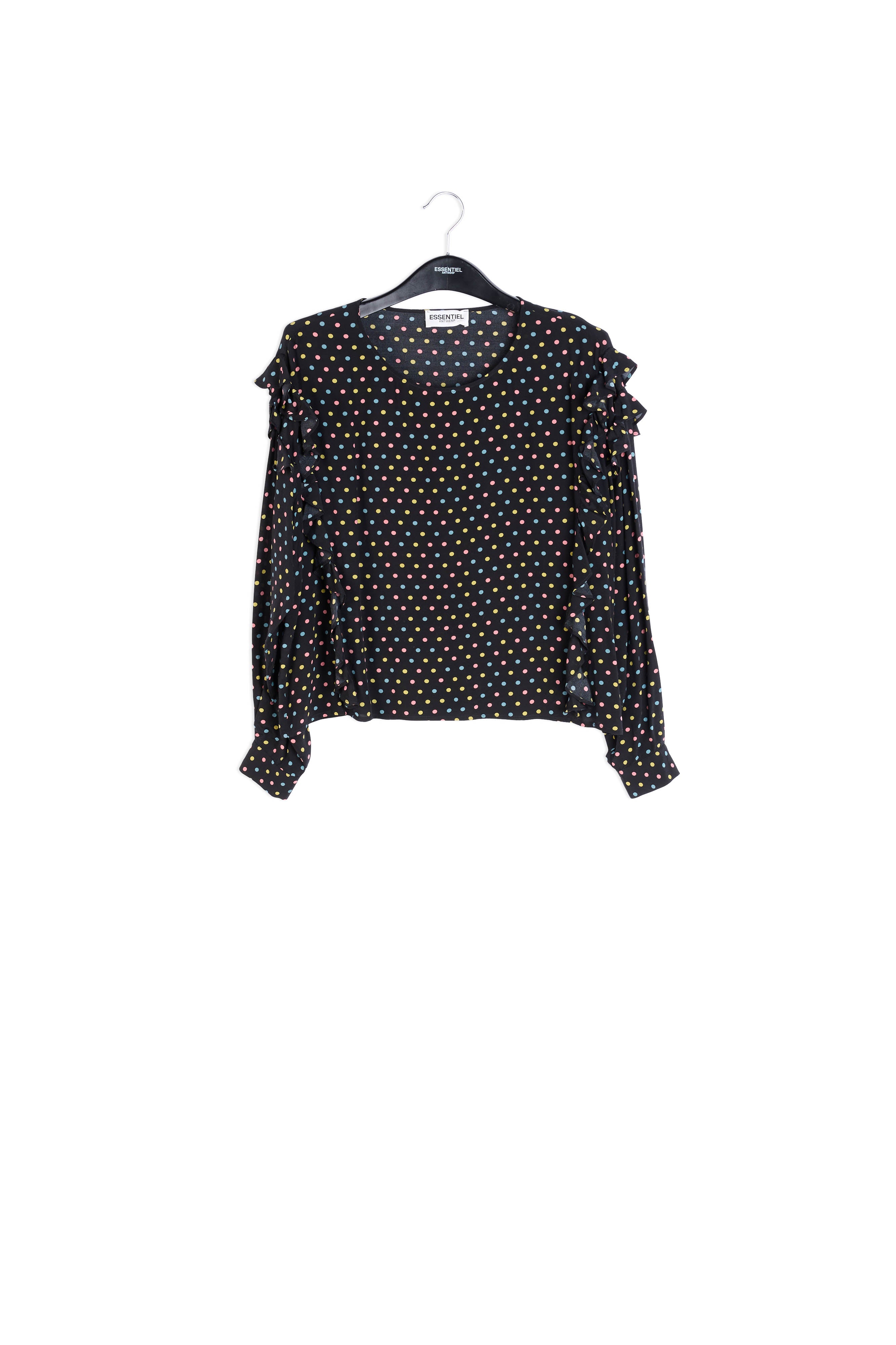 Zwarte top met ruches en stippen RE—SSENTIEL | Essentiel second hand