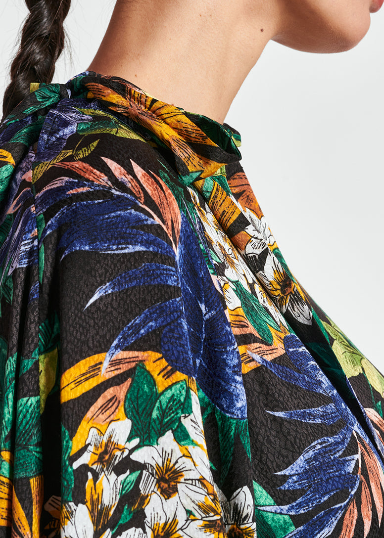 Zwarte mini-jurk met bloemenprint en strikje RE—SSENTIEL | Essentiel second hand