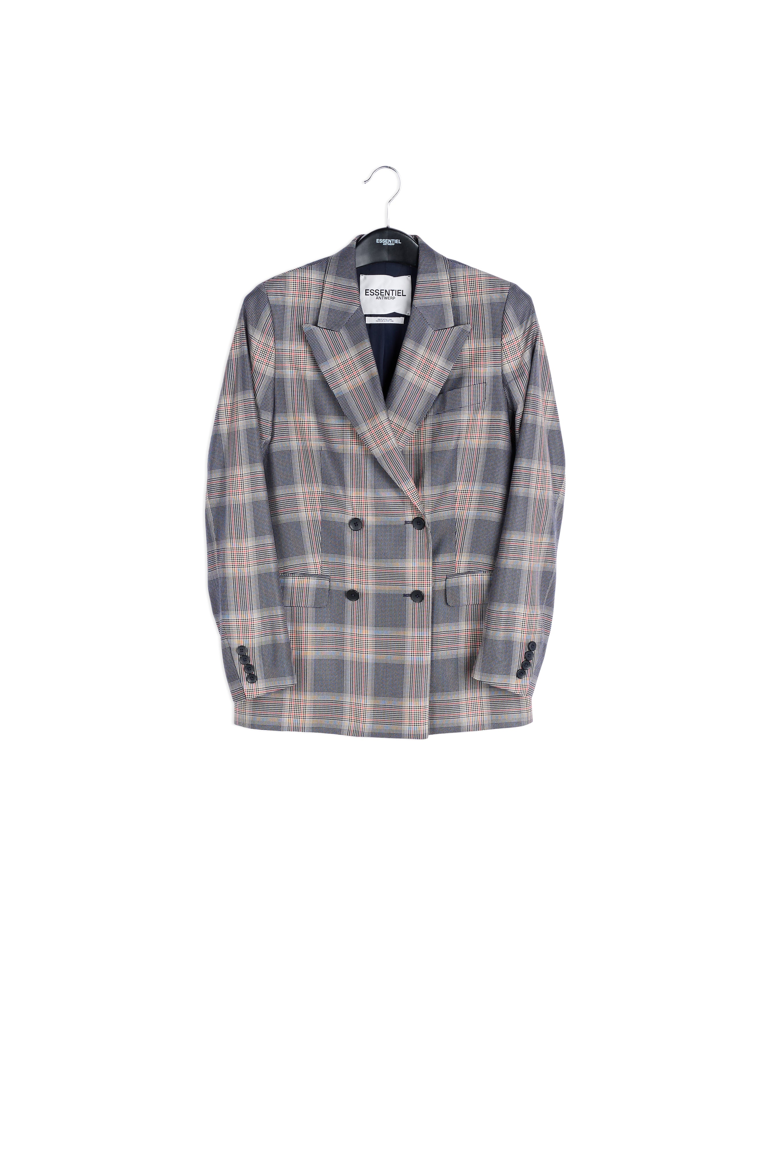 Veste croisée en tartan gris RE—SSENTIEL | Essentiel second hand