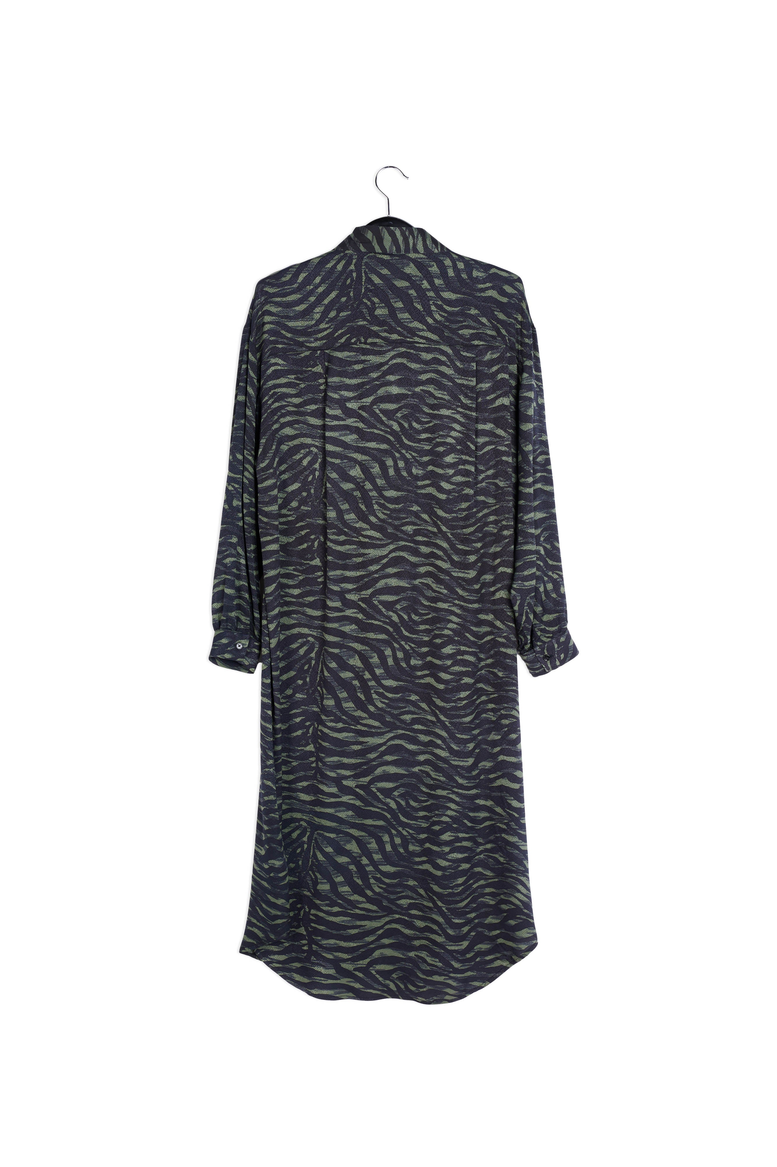 Green and black zebra print midi shirt dress RE—SSENTIEL | Essentiel second hand