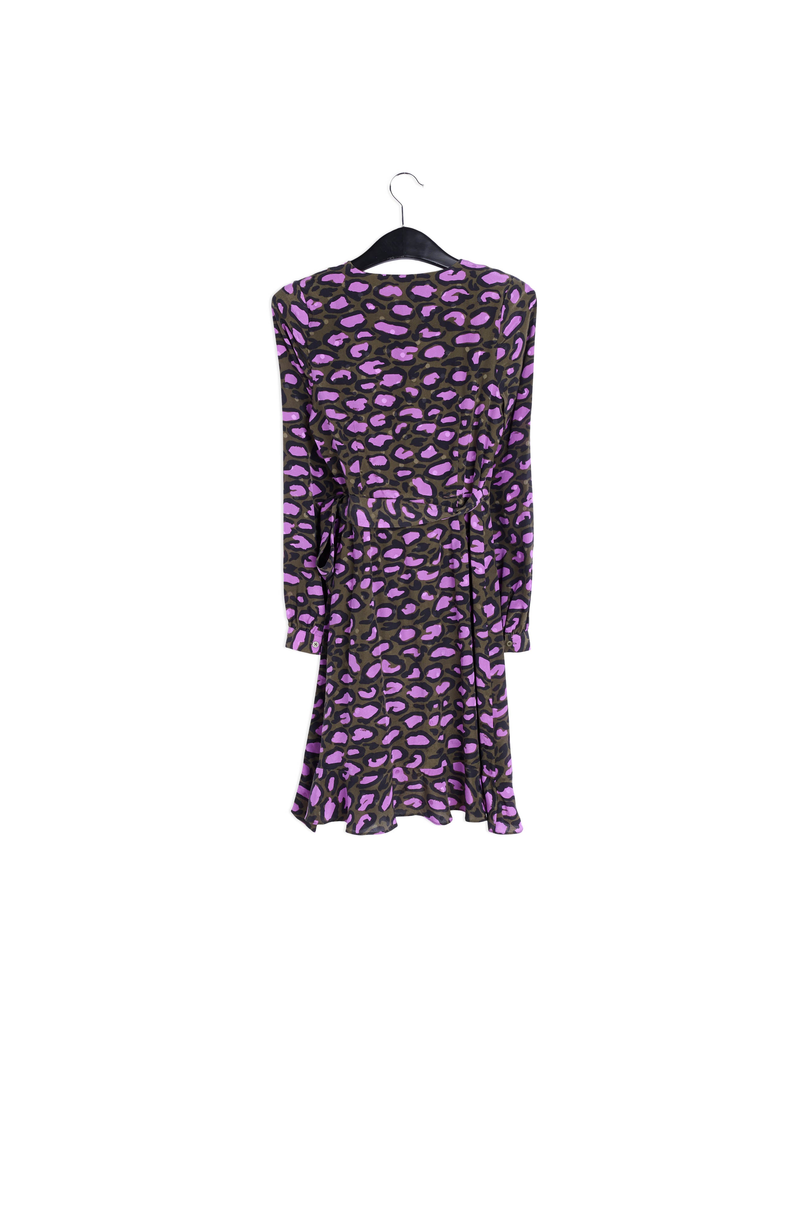 Kakigroene zijden wikkeljurk met luipaardprint RE—SSENTIEL | Essentiel second hand