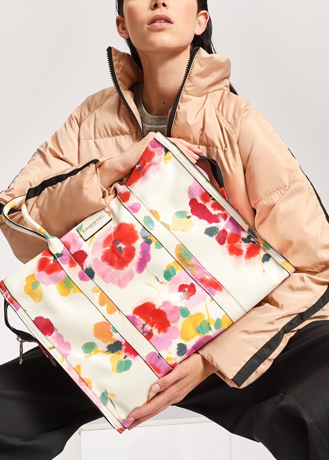 Large off-white floral tote bag RE—SSENTIEL | Essentiel second hand