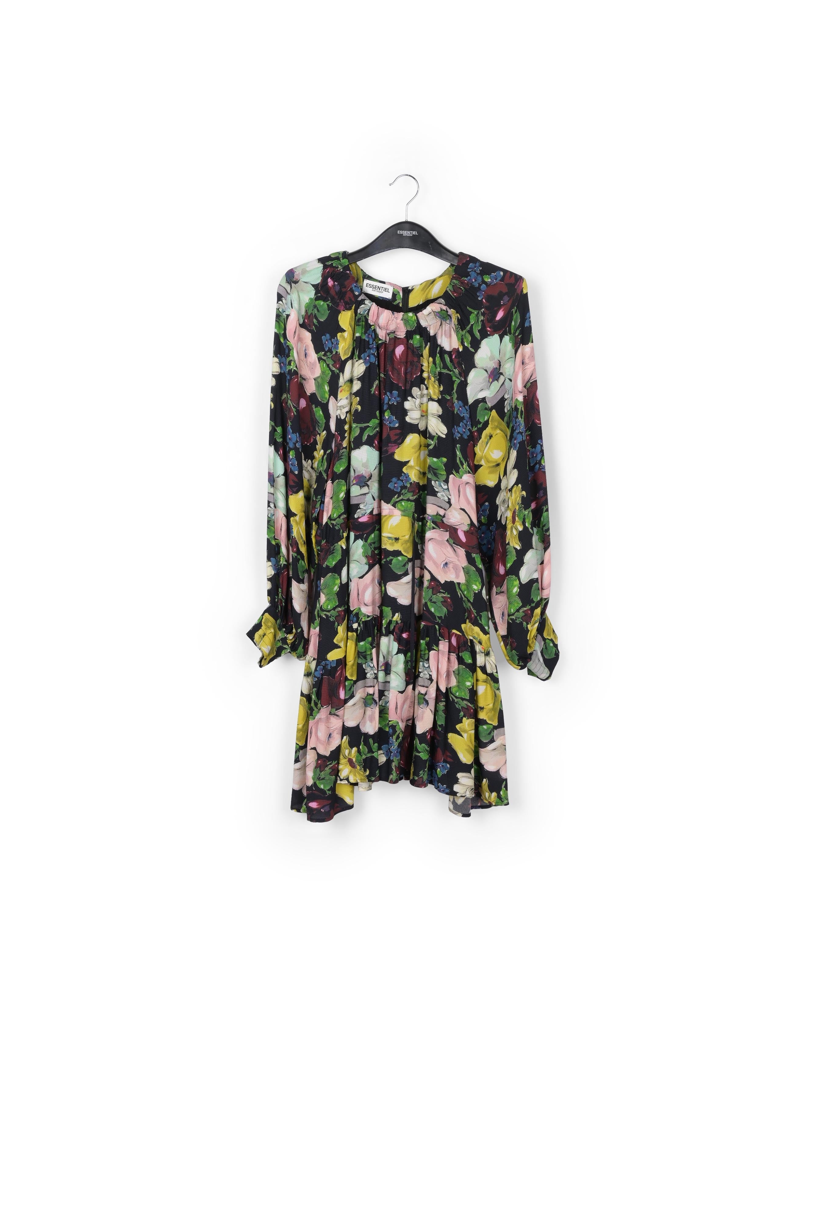 Mini robe à fleurs noire, blanche et jaune RE—SSENTIEL | Essentiel second hand