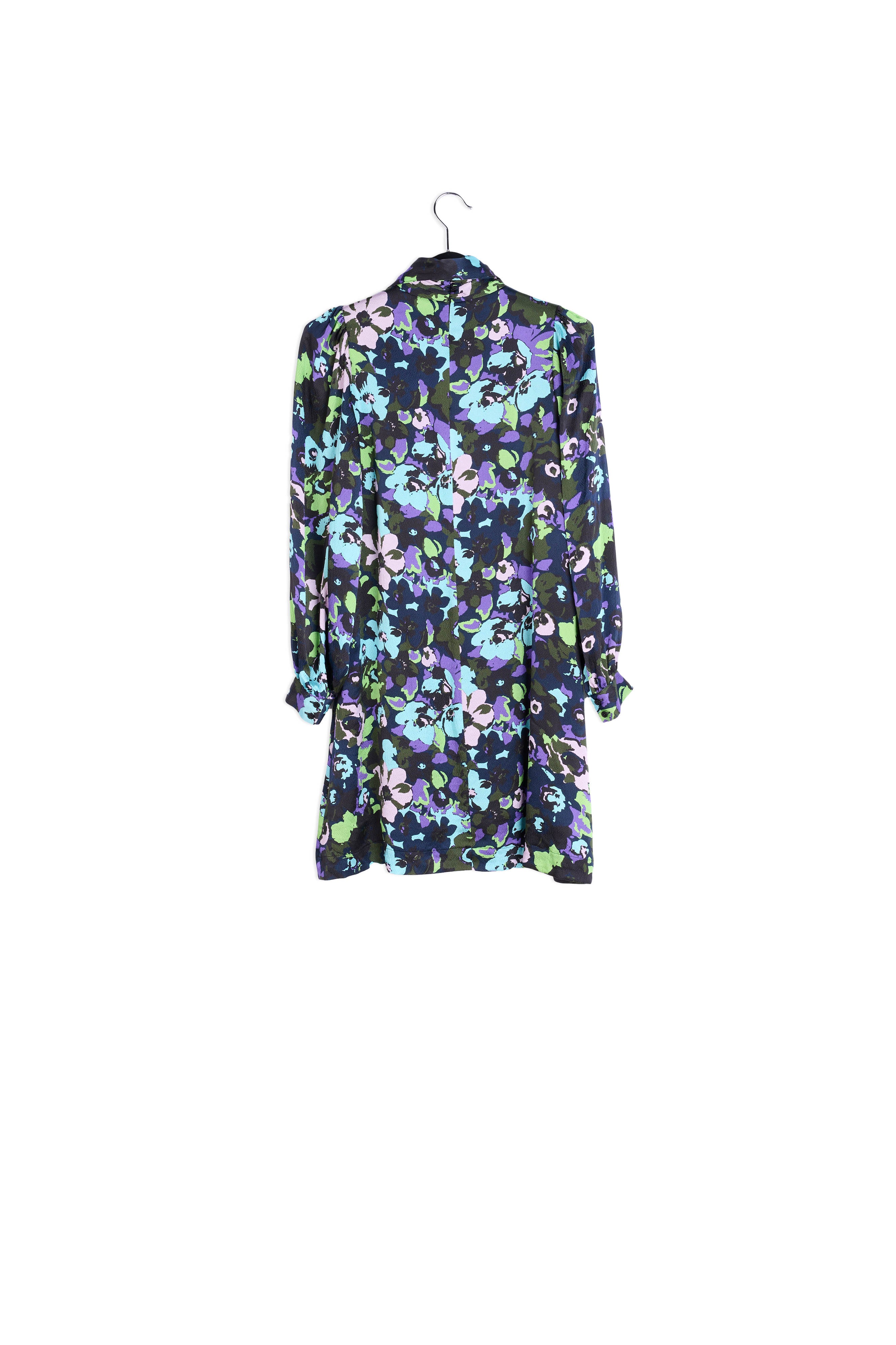 Turquoise zijden mini-jurk met bloemen RE—SSENTIEL | Essentiel second hand