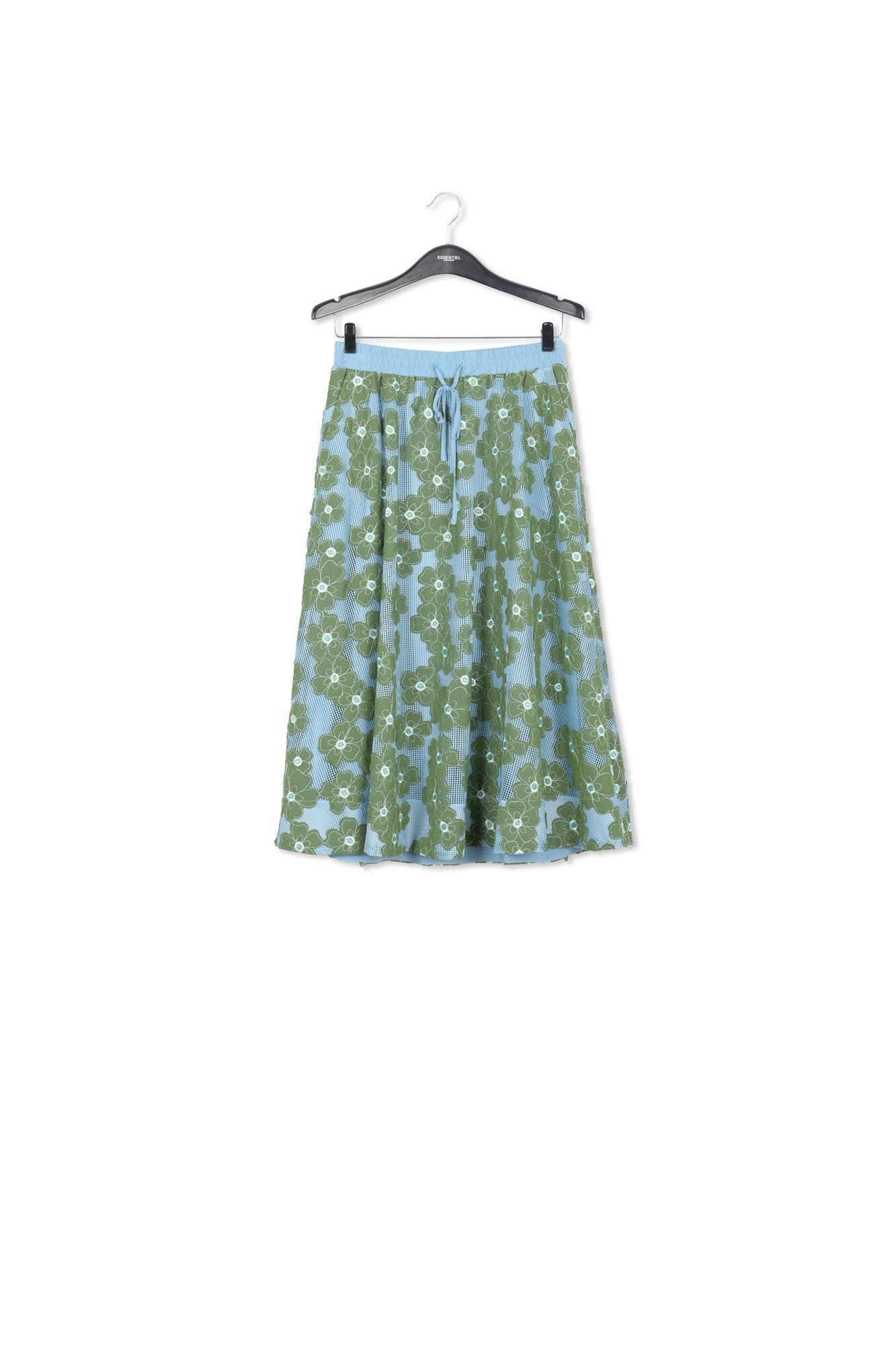 Blue and green floral-embroidered midi-length skirt RE—SSENTIEL | Essentiel second hand