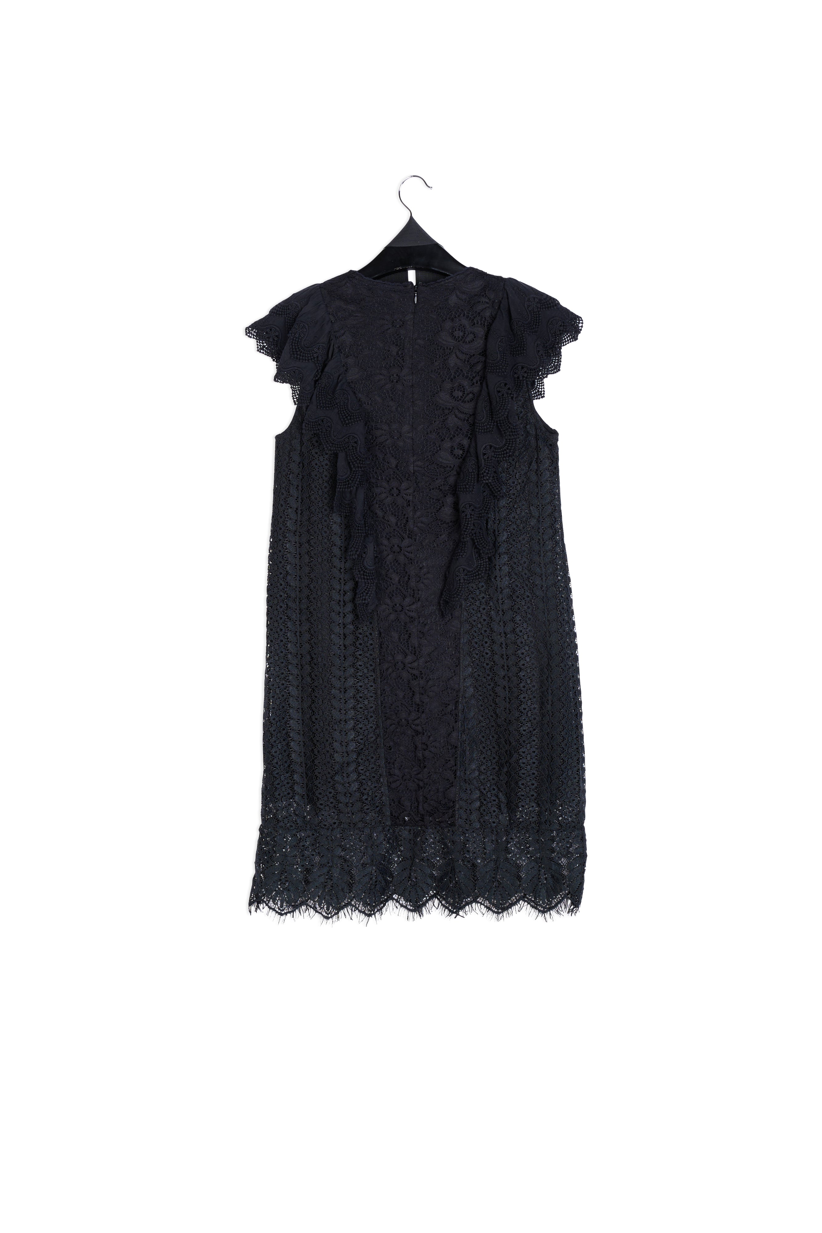 Robe ceinturée en dentelle noire avec ruches et paillettes RE—SSENTIEL | Essentiel second hand