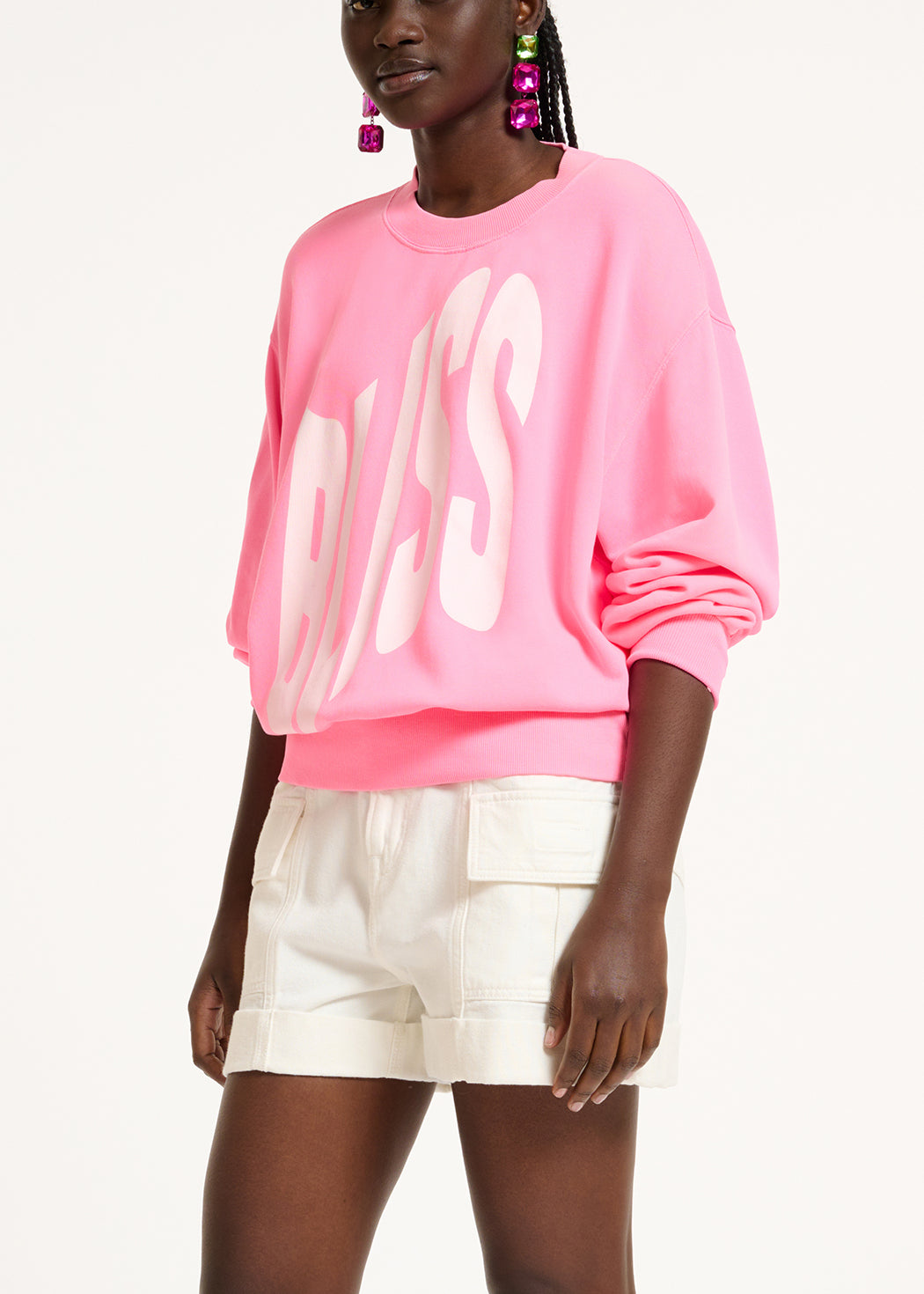 Neon pink organic cotton sweathirt with text print RE—SSENTIEL | Essentiel second hand