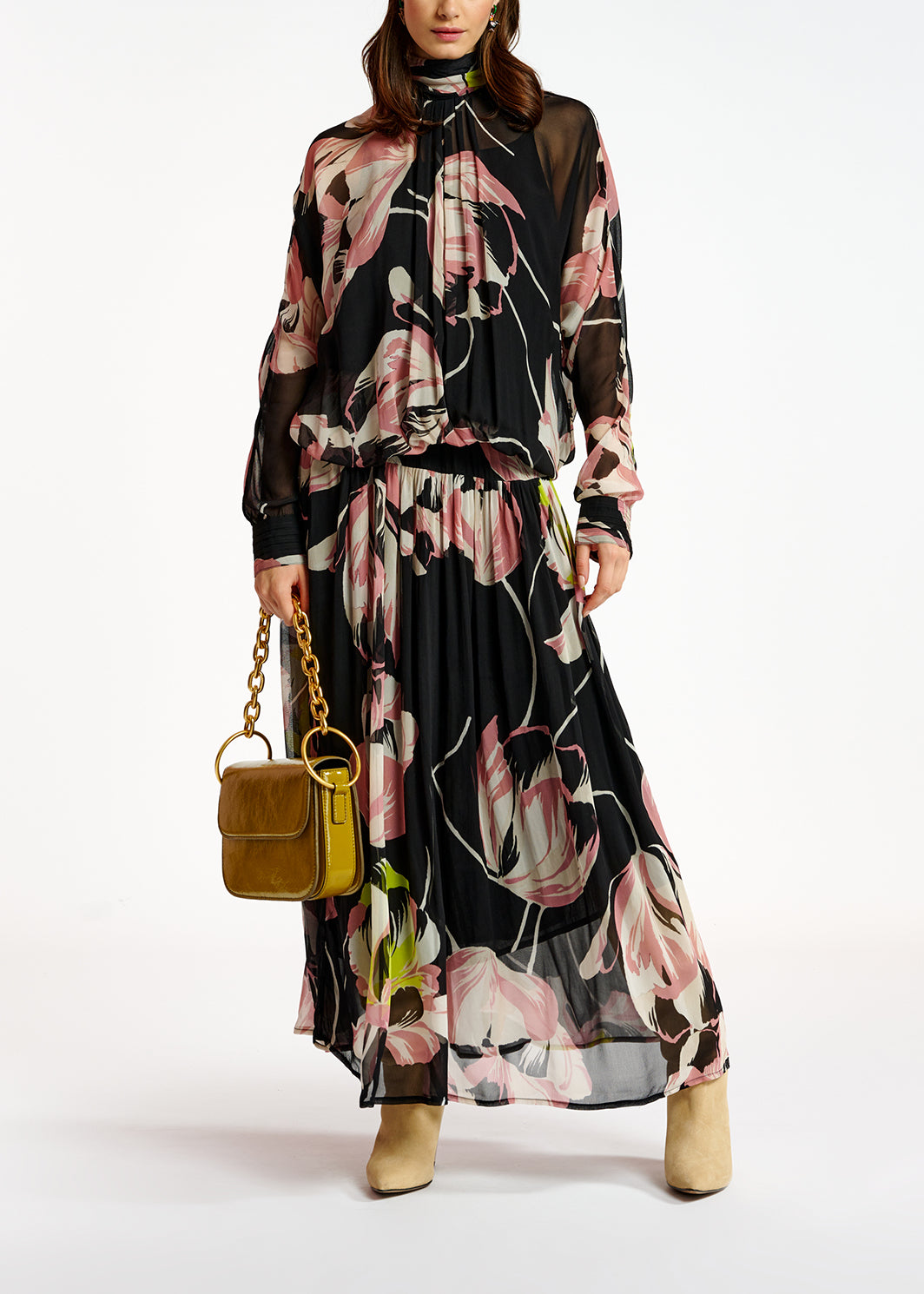 Black floral-print voluminous maxi dress RE—SSENTIEL | Essentiel second hand