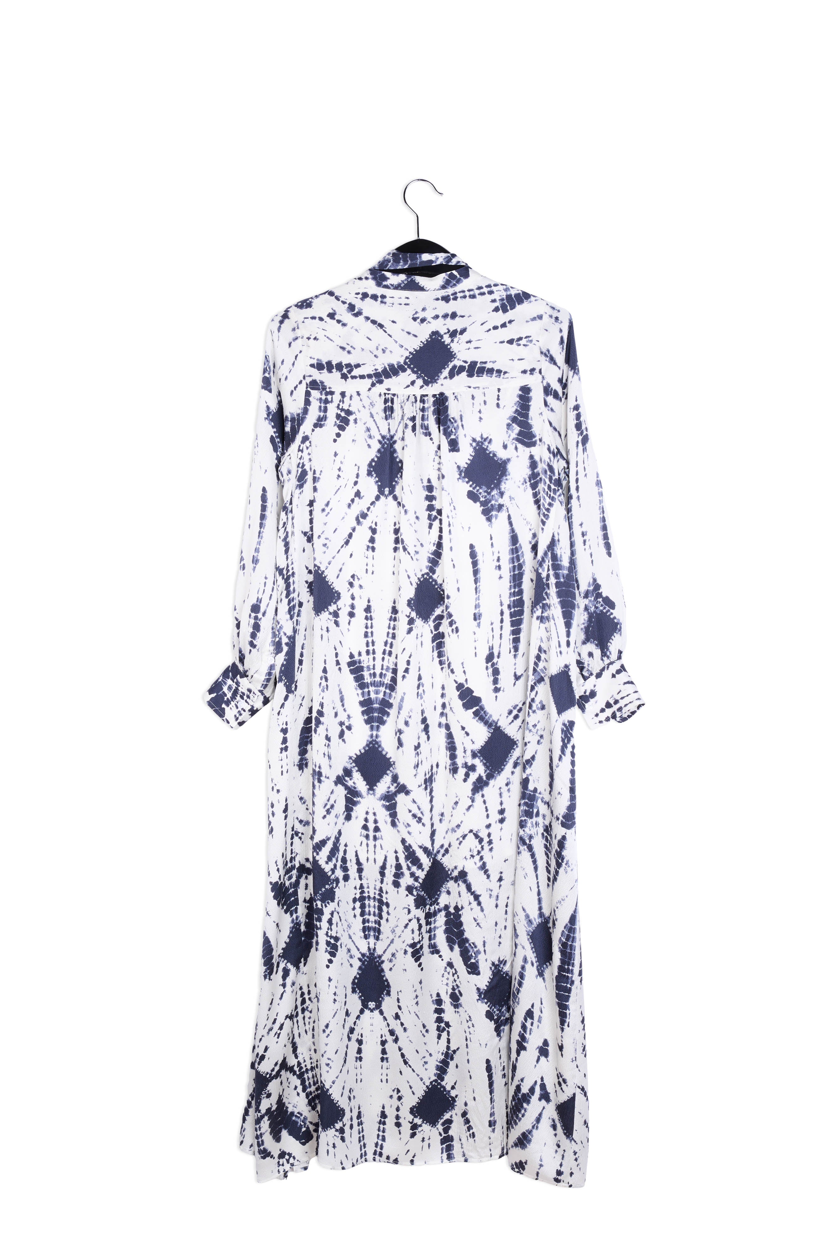 Off-white and dark blue tie-dyed silk shirt dress RE—SSENTIEL | Essentiel second hand