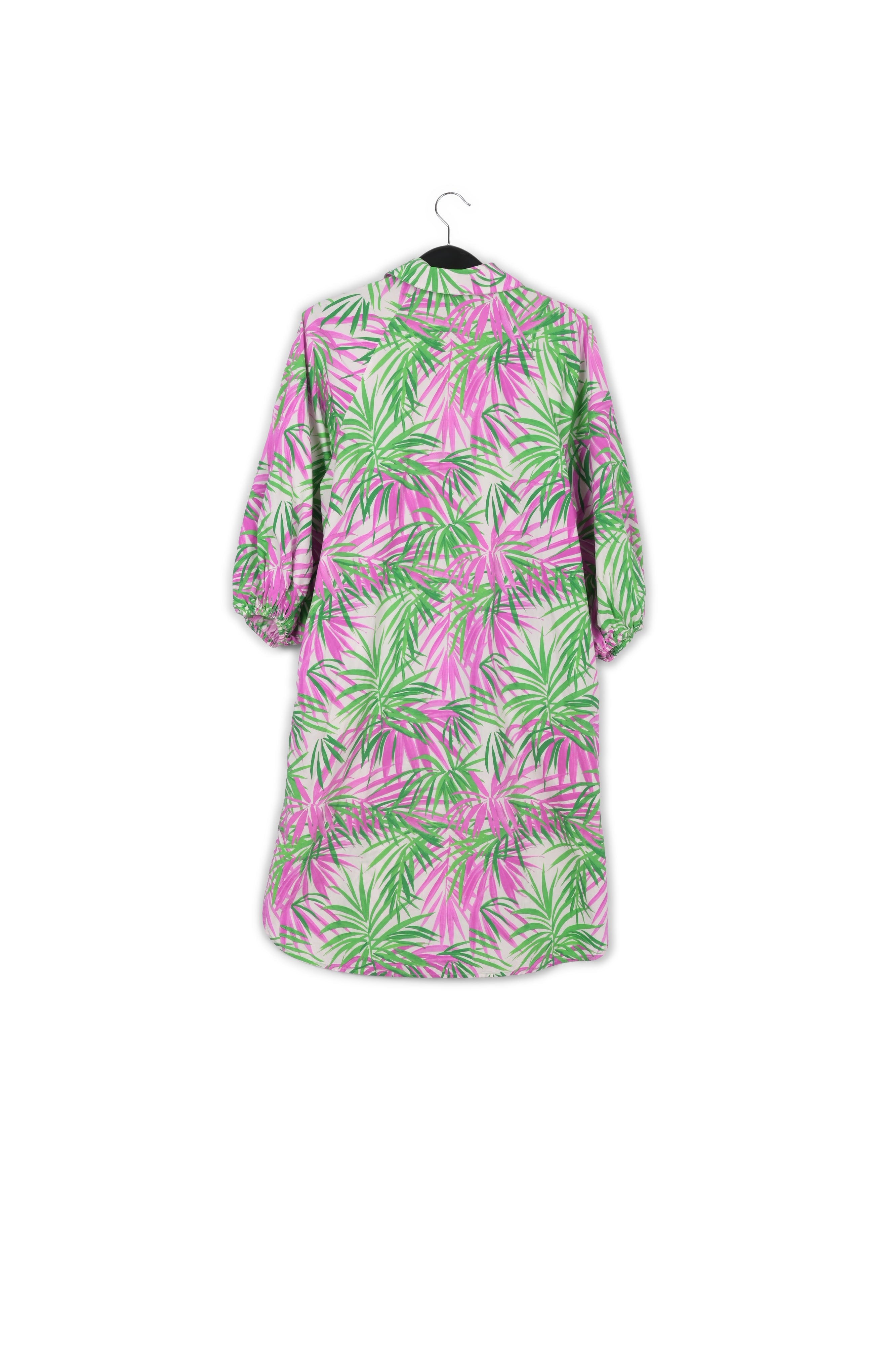 White, purple and green knee-length shirt dress with palm leaf print RE—SSENTIEL | Essentiel second hand