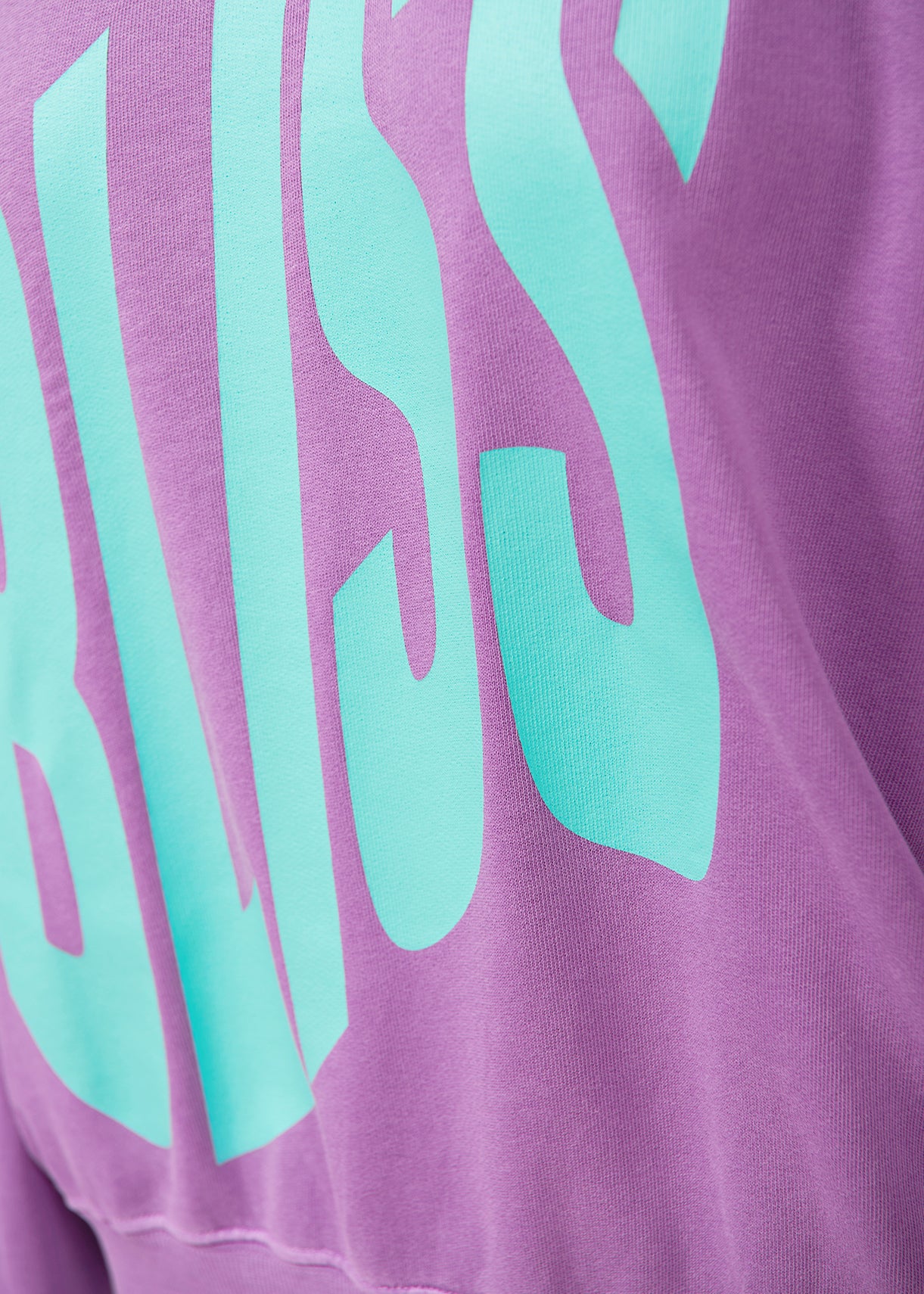 Sweatshirt pourpre en coton bio avec texte RE—SSENTIEL | Essentiel second hand