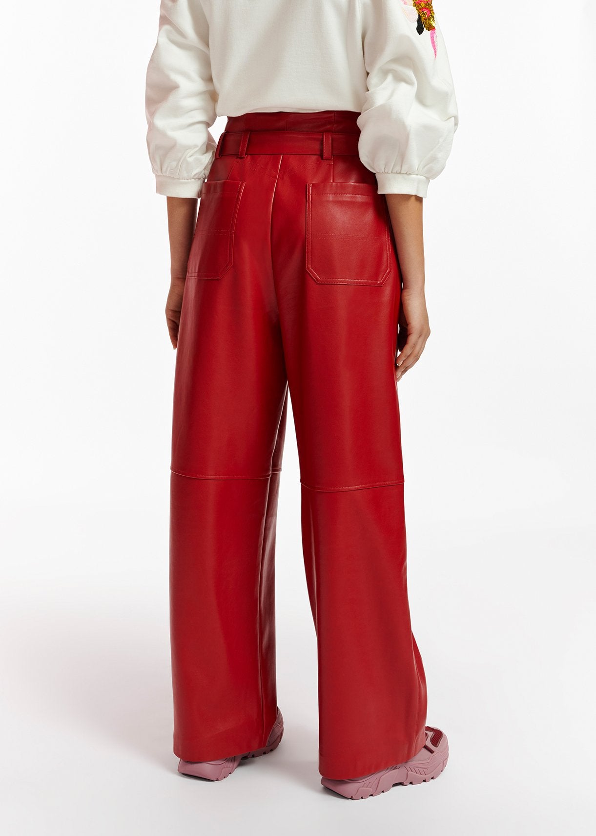 Red faux leather belted pants RE—SSENTIEL | Essentiel second hand