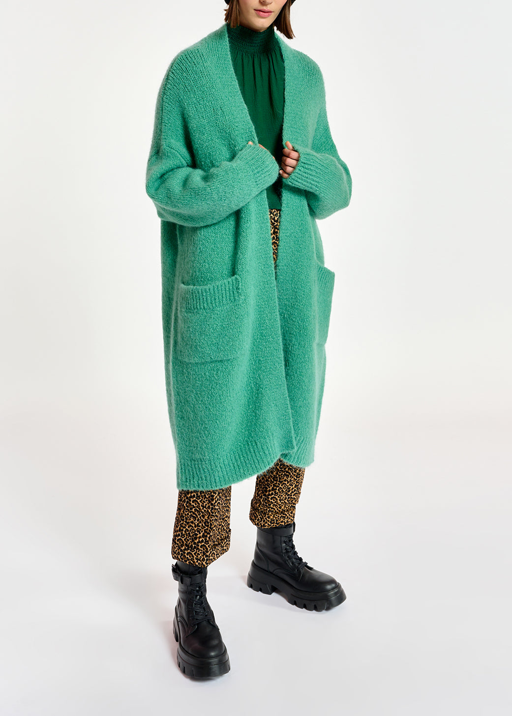 Teal midi-length mohair-blend cardigan RE—SSENTIEL | Essentiel second hand