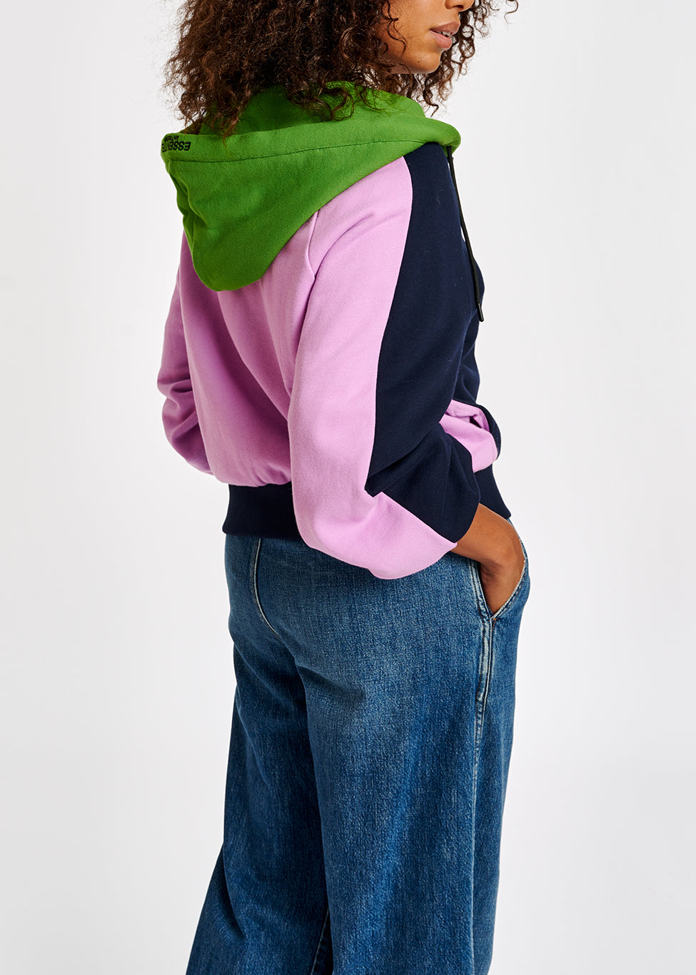 Navy blue, pink and green organic cotton zip-up hoodie RE—SSENTIEL | Essentiel second hand