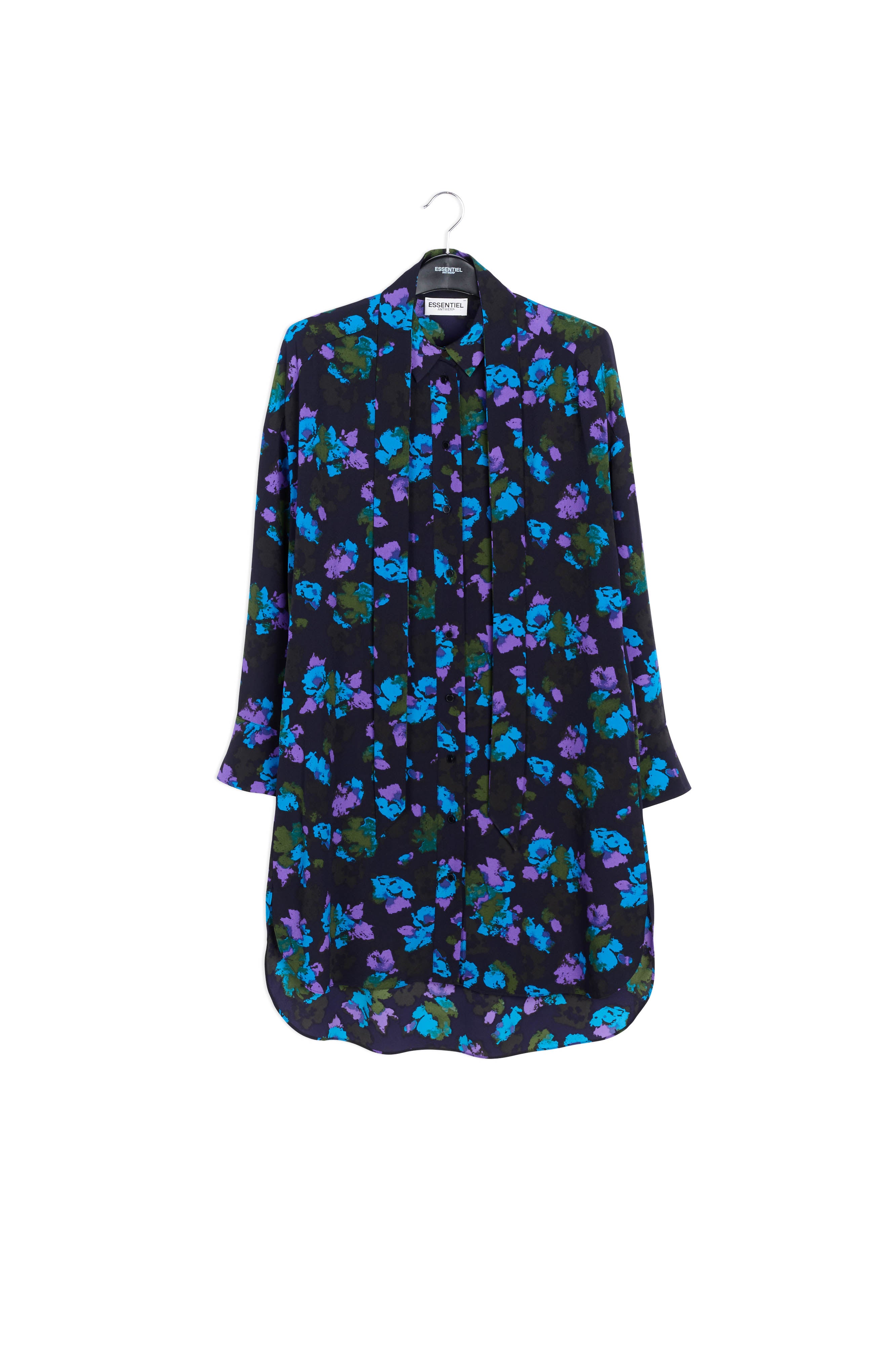 Midi-hemdjurk met zwart en rode bloemenprint RE—SSENTIEL | Essentiel second hand