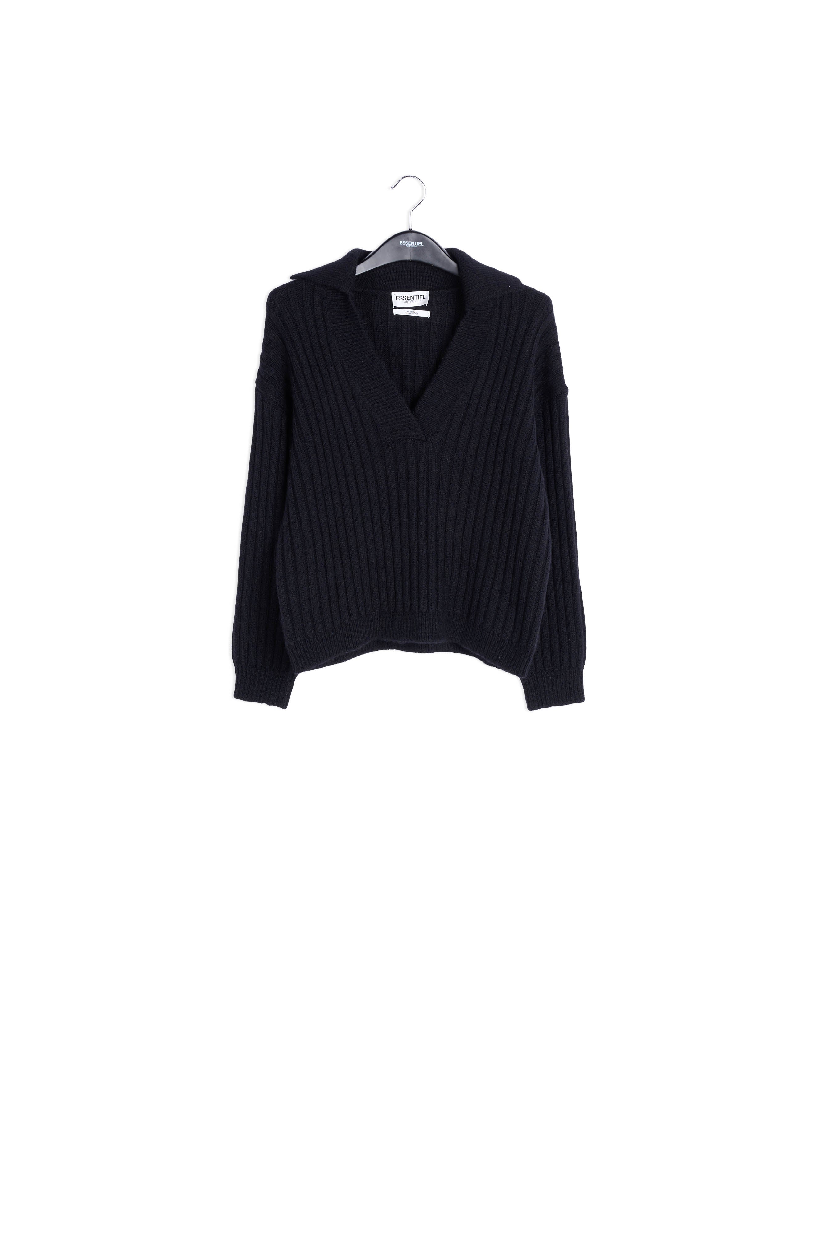 Black V-neck ribbed-knit sweater RE—SSENTIEL | Essentiel second hand