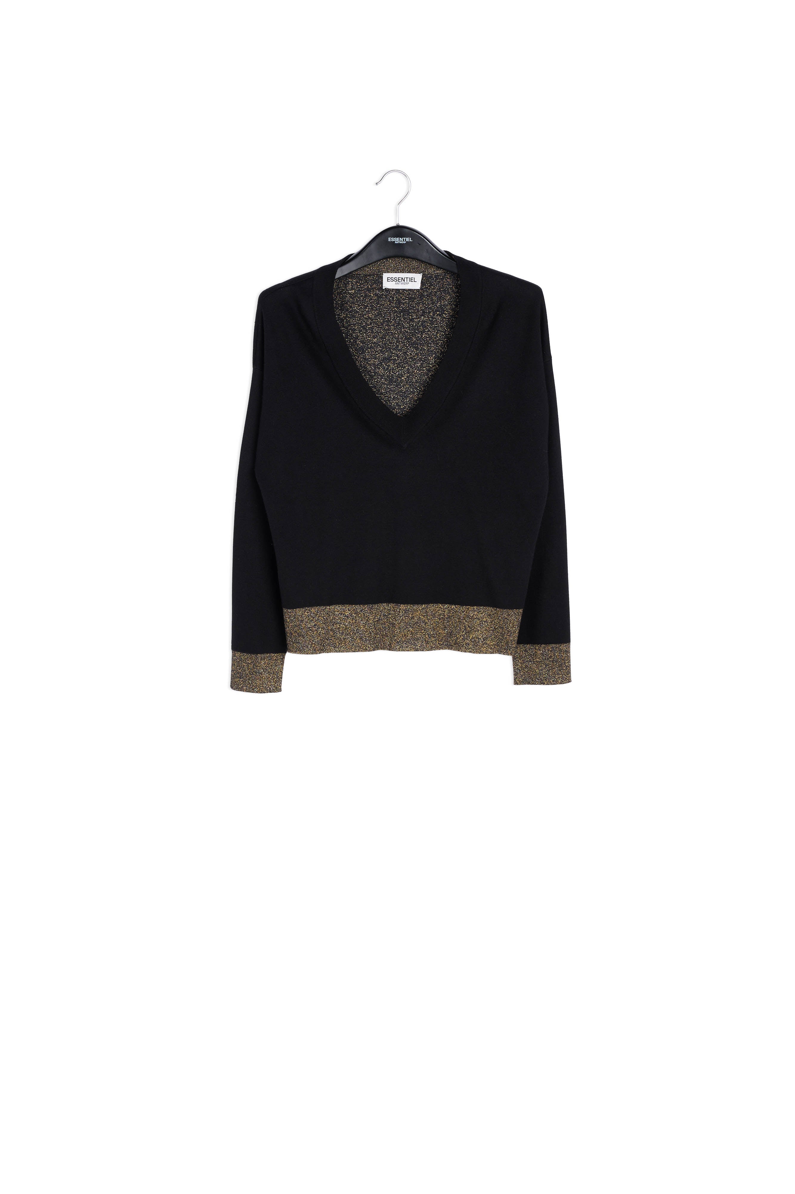 Black and gold v-neck boxy sweater RE—SSENTIEL | Essentiel second hand
