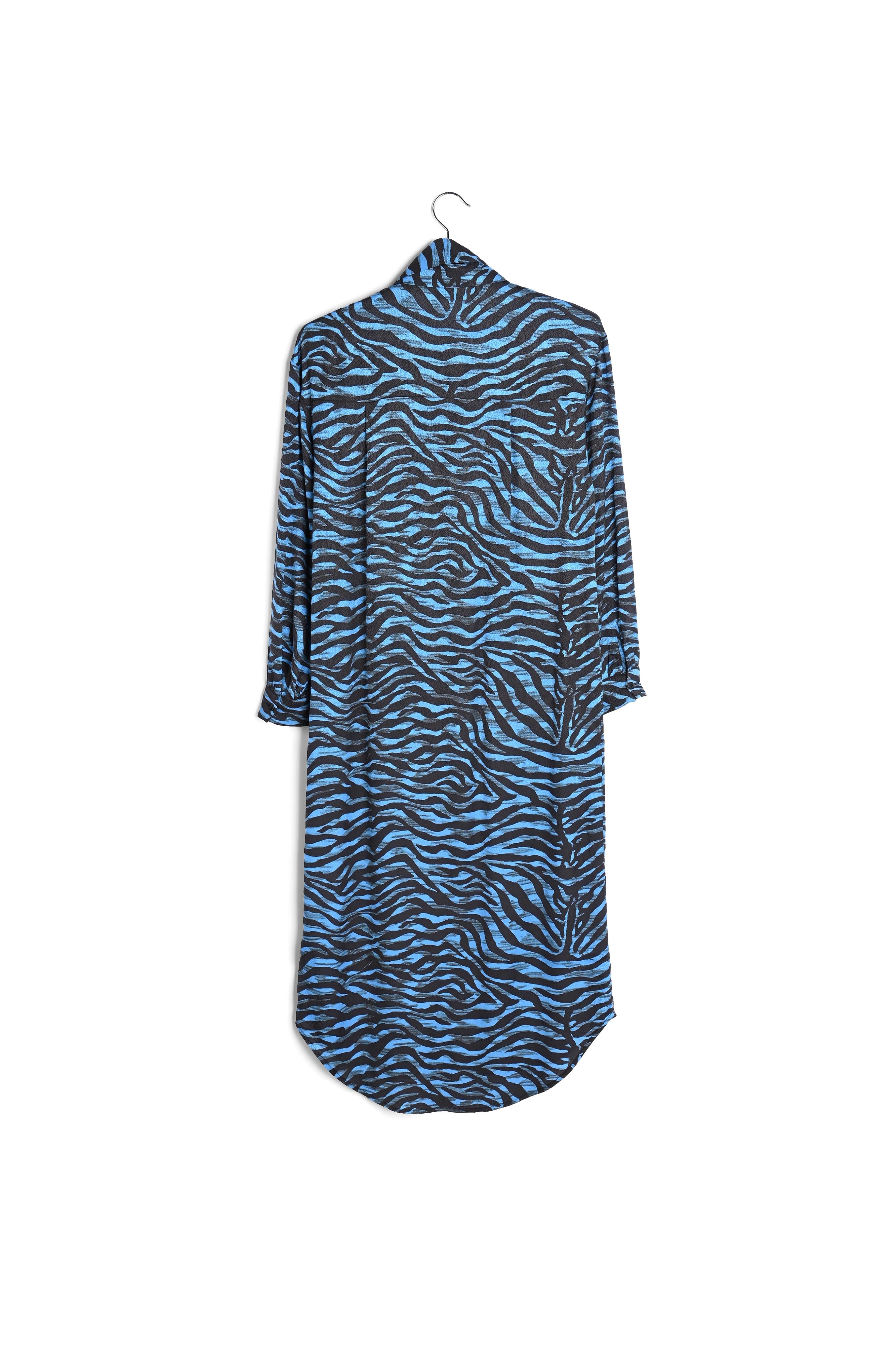 Midi-hemdjurk met zwart en blauwe zebraprint RE—SSENTIEL | Essentiel second hand
