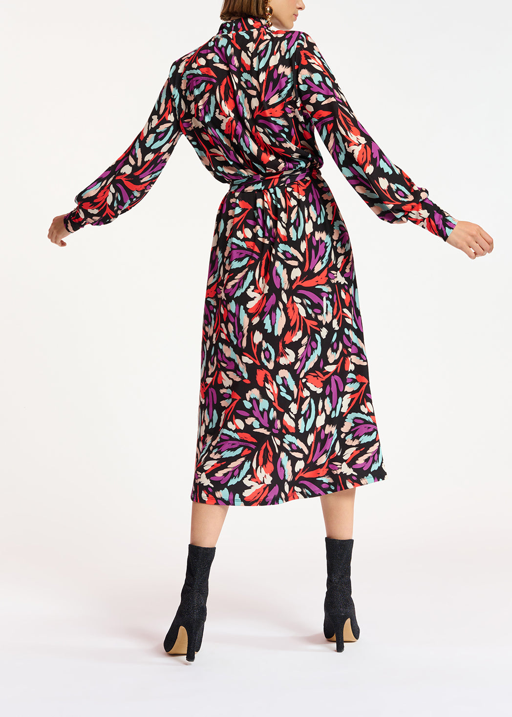 Robe midi en jersey noire, jaune et lilas RE—SSENTIEL | Essentiel second hand