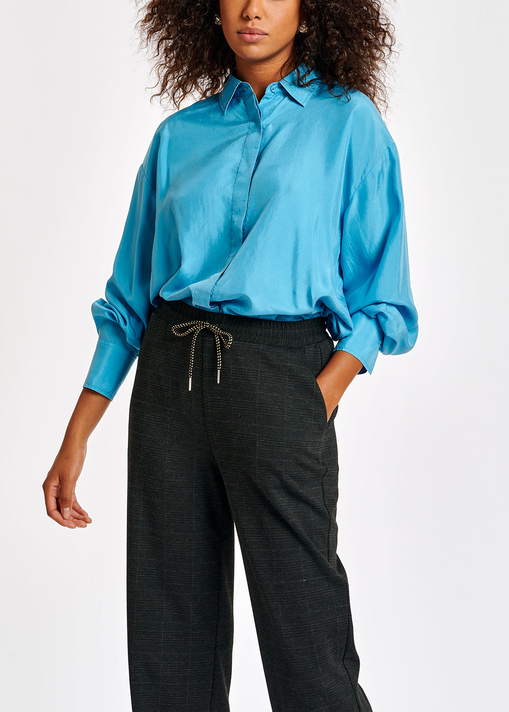Blue loose-fit silk shirt RE—SSENTIEL | Essentiel second hand