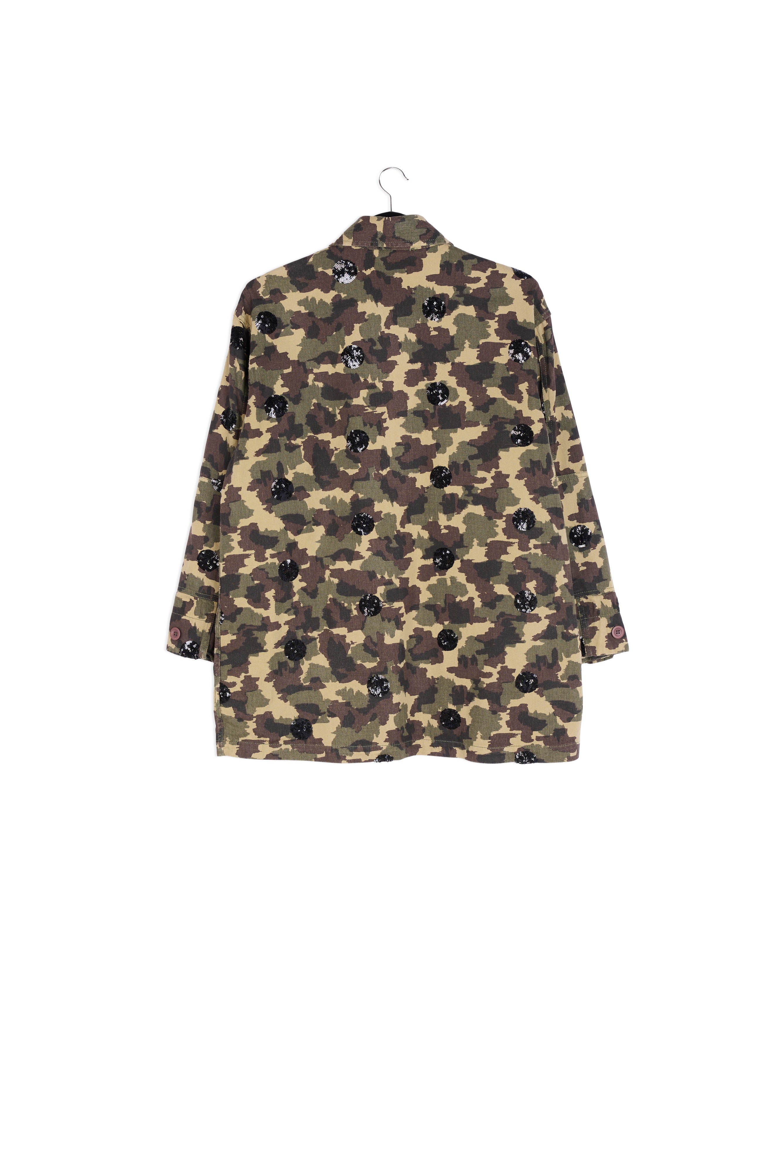 Camouflage-print cotton jacket with black sequin polka dots RE—SSENTIEL | Essentiel second hand