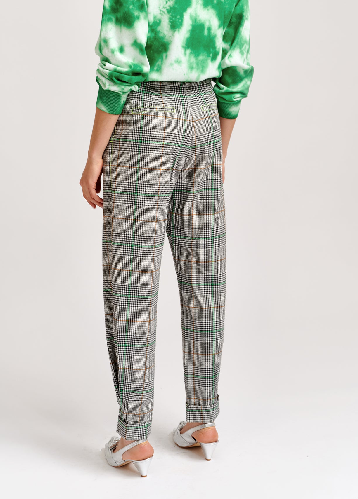 Off-white plaid high-rise pants RE—SSENTIEL | Essentiel second hand