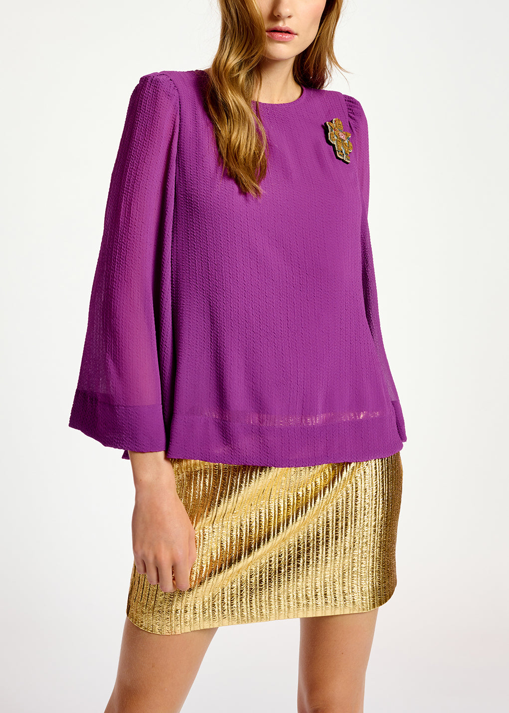 Purple top with puffed shoulders RE—SSENTIEL | Essentiel second hand