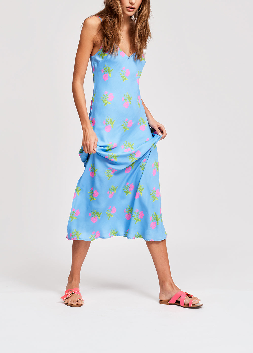Blue floral print maxi slip dress RE—SSENTIEL | Essentiel second hand