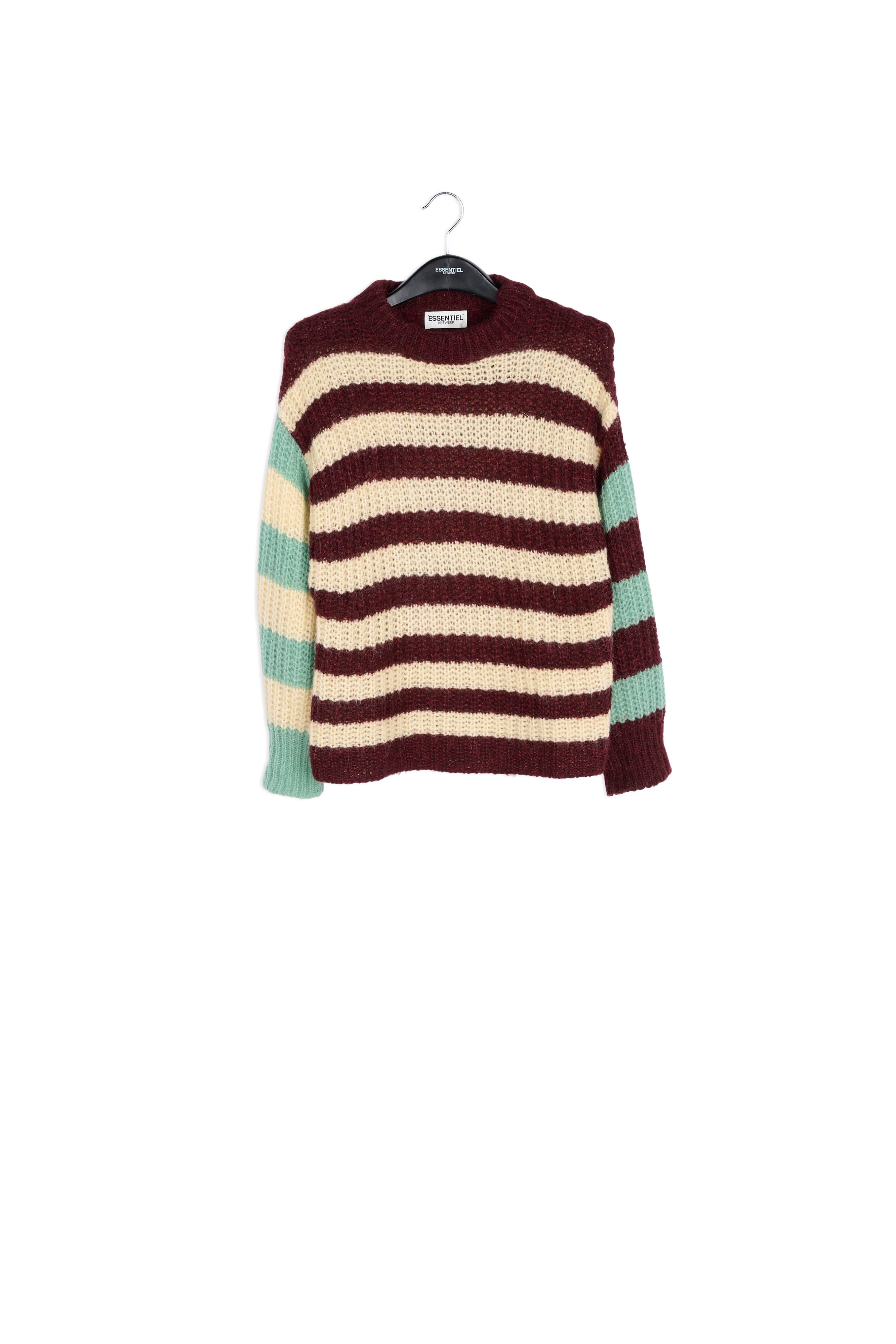 Off-white, burgundy and mint green striped ribbed-knit sweater RE—SSENTIEL | Essentiel second hand