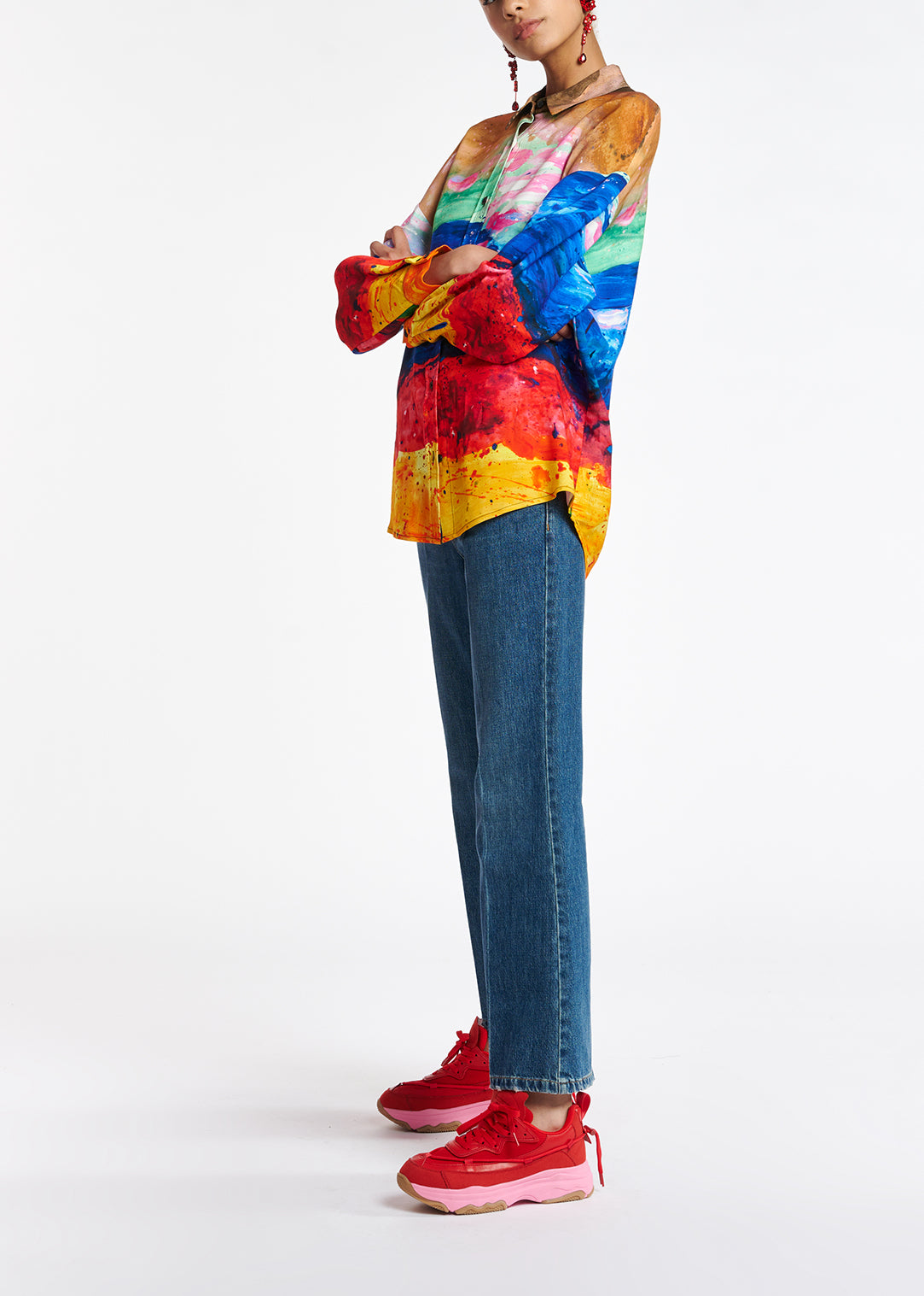 Multicolored oversized satin shirt RE—SSENTIEL | Essentiel second hand