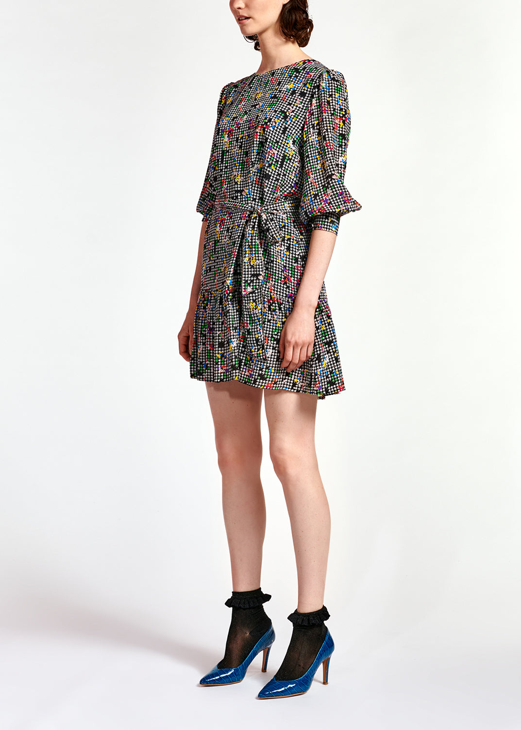 Black and white ruffled hem mini dress RE—SSENTIEL | Essentiel second hand